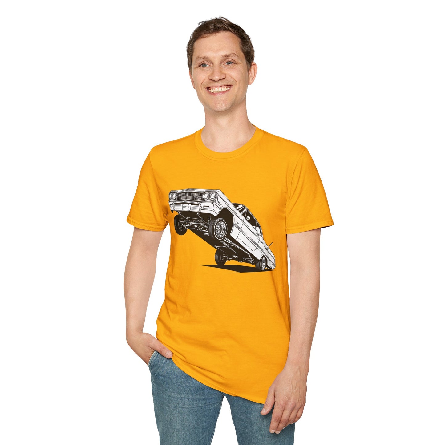 1964 Chevy Impala Hydraulics Lowrider Ink Drawing T-Shirt - Old School Hip Hop Cholo Art Tee Design - Chicano Car Club Graphic Tee