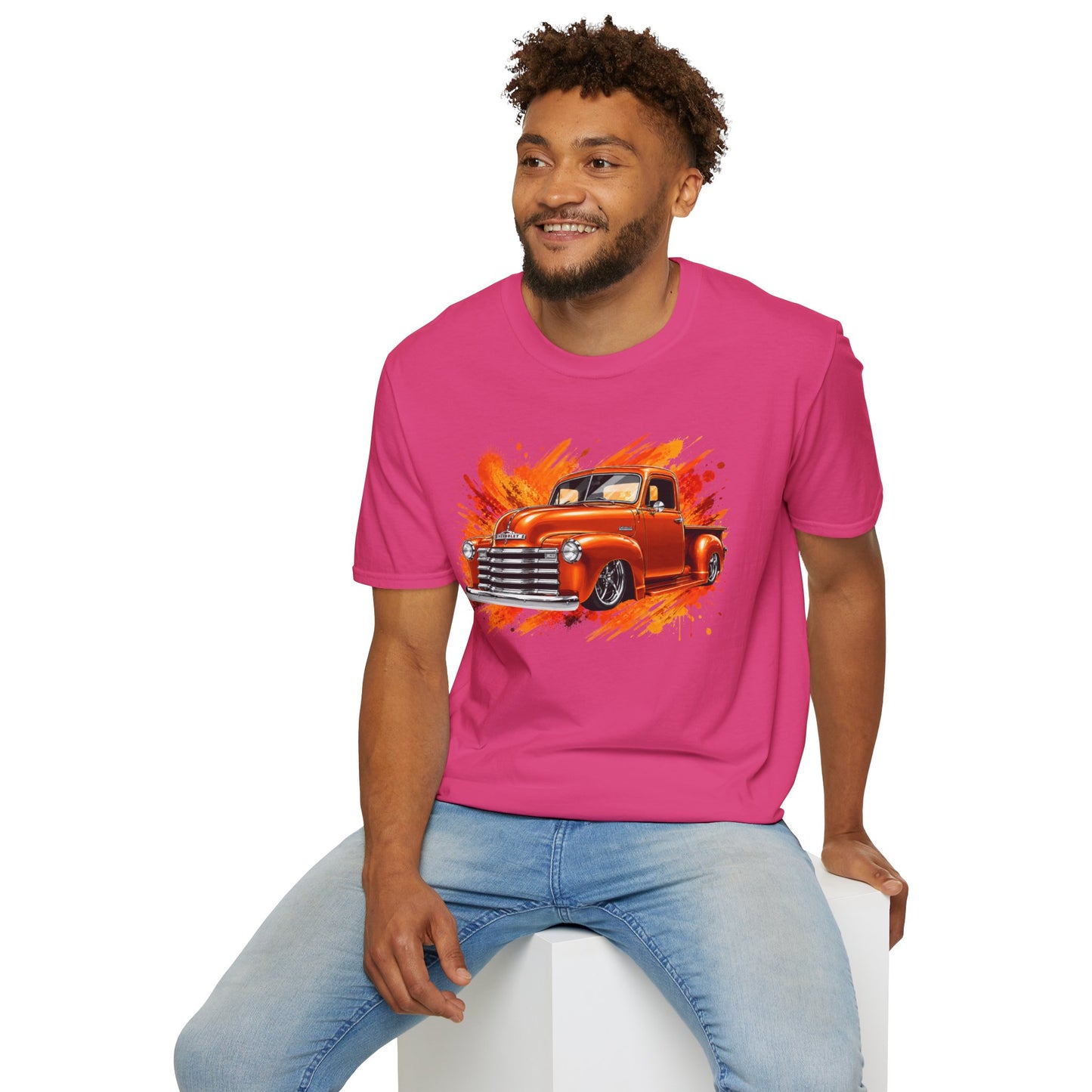 Orange Classic Truck T-Shirt, Vintage Pickup Graphic Tee, Custom Truck Shirt for Car Lovers