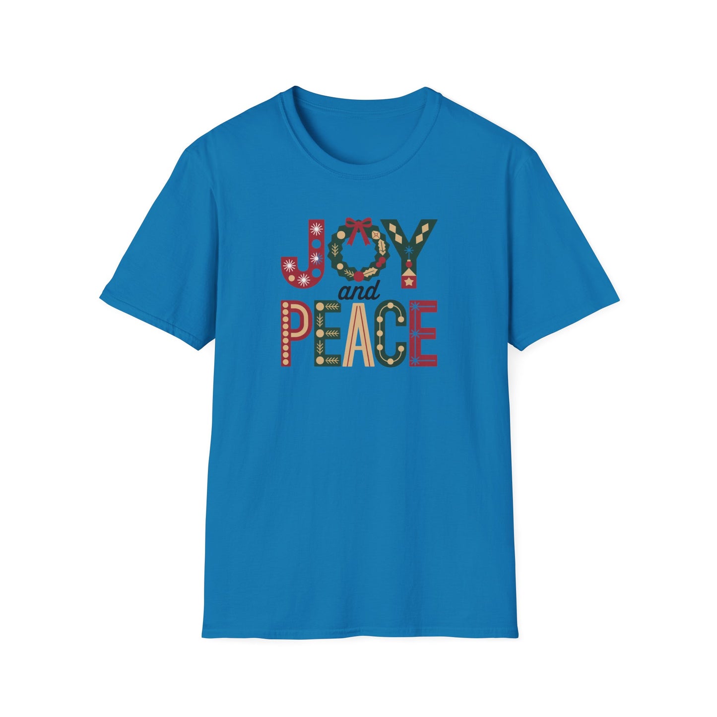 Joy and Peace Christmas T-Shirt – Festive Holiday Typography Tee with Wreath Design, Inspirational Christmas Shirt
