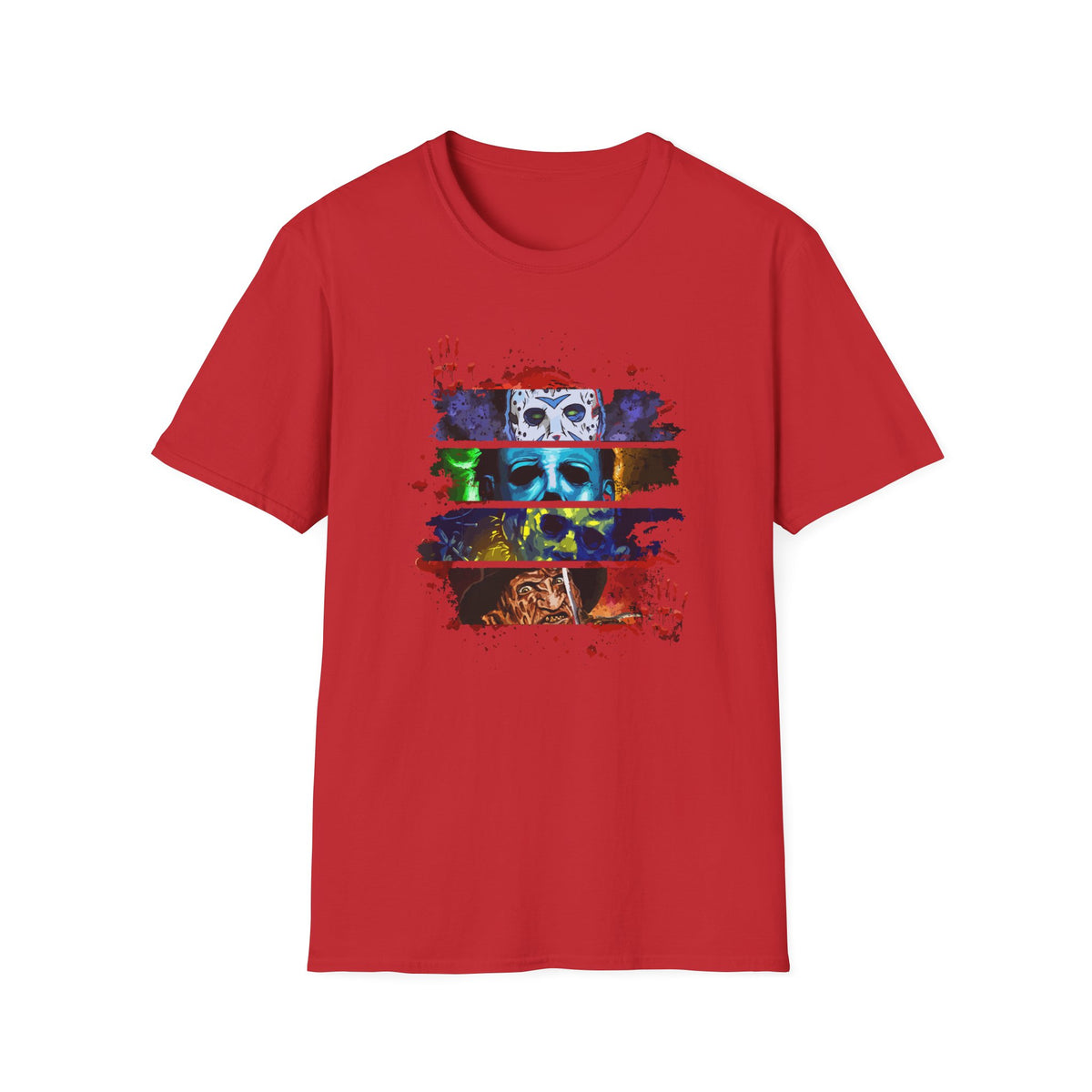 Horror Movie Villains Halloween Softstyle T-Shirt, Scary Movie Tee, Halloween Shirt, Horror Movie Fan Gift, Horror Movie Characters