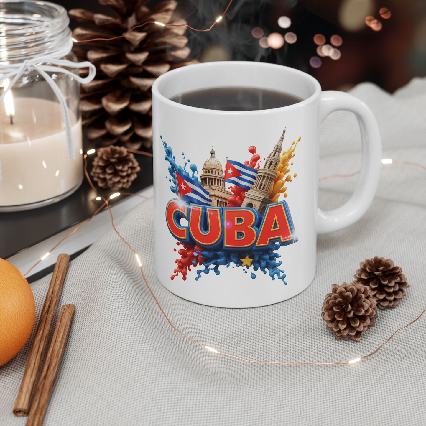 Colorful Cuban Flag Ceramic Mug, 11oz 15oz - Vibrant Cuba Souvenir Coffee Cup, Patriotic Tea Mug, Cuban American Gift, Kitchen Decor