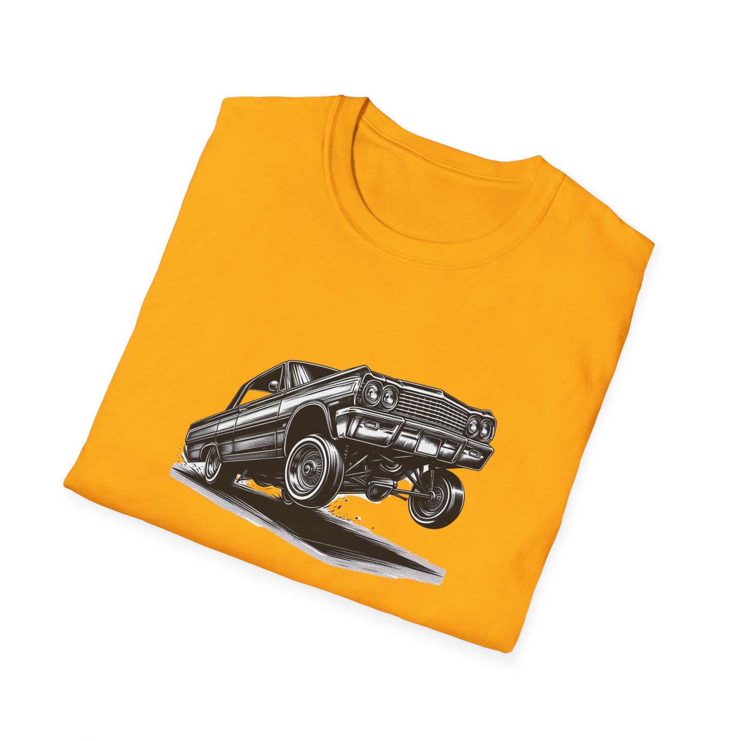 1964 Chevy Impala Hydraulics Lowrider Ink Drawing Graphic T-Shirt - Old School Hip Hop Cholo Art Design - Chicano Car Club Graphic Tee