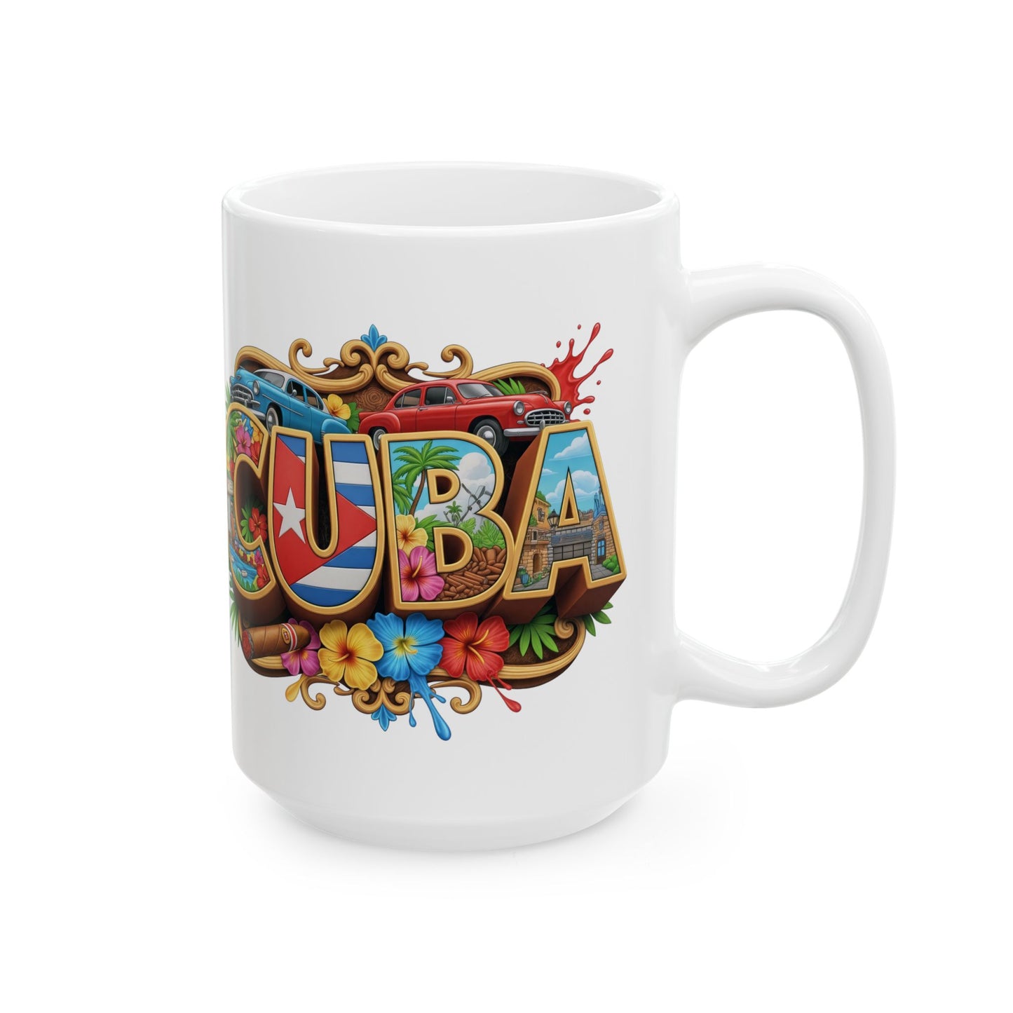 Colorful Cuban Flag Ceramic Mug, 11oz 15oz - Vibrant Cuba Souvenir Coffee Cup, Patriotic Tea Mug, Cuban American Gift, Kitchen Decor