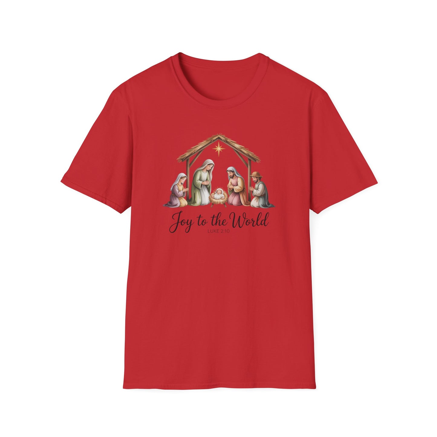 Joy to the World Nativity T-Shirt – Luke 2:10 Christmas Shirt with Holy Family, Christian Holiday Tee