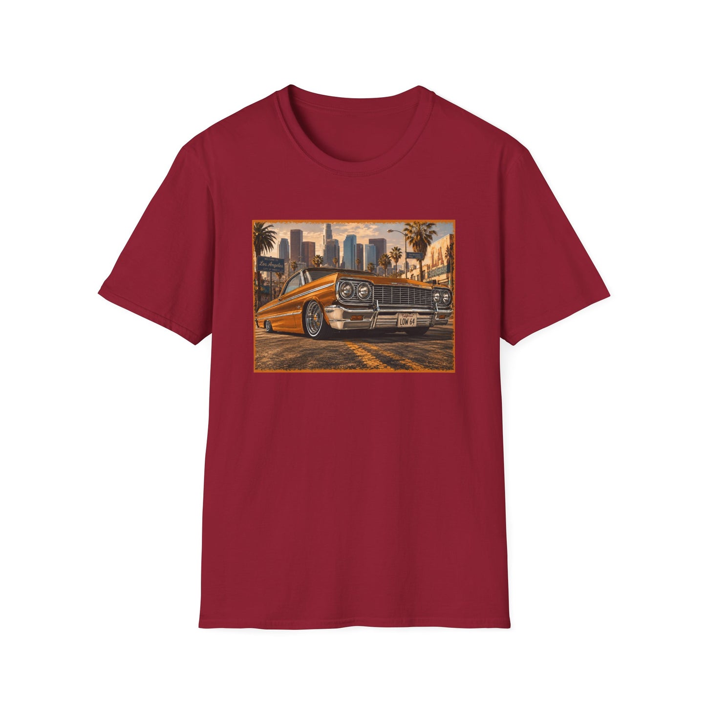 Los Angeles Lowrider T-Shirt, Orange Classic Car Graphic Tee, 1964 Style Car Shirt for Car Lovers