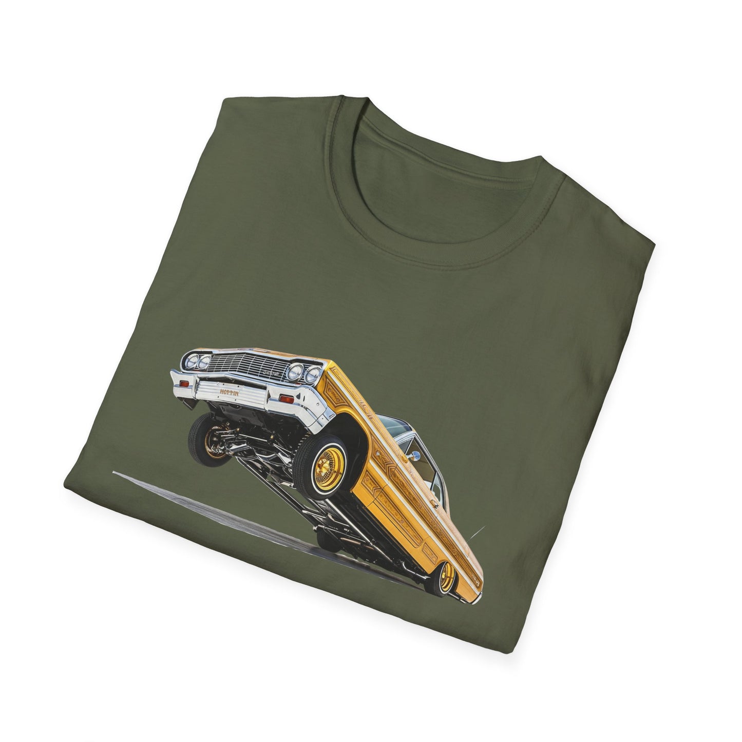 1964 Chevy Impala Hydraulics Lowrider Hoppin' Ink Drawing T-Shirt - Old School Hip Hop Cholo Art Tee Design - Chicano Car Club Graphic Tee