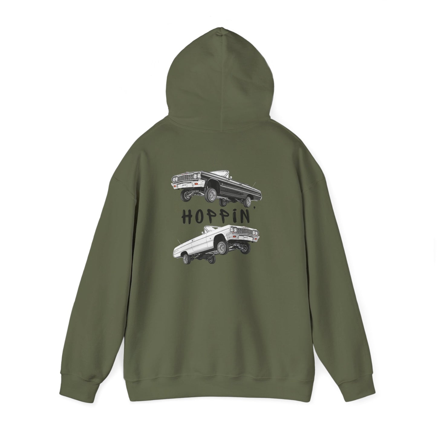 1964 Chevy Impala Hydraulics Lowrider Ink Drawing Hoodie - Old School Hip Hop Cholo Art Design - Chicano Car Club Graphic Hoodie