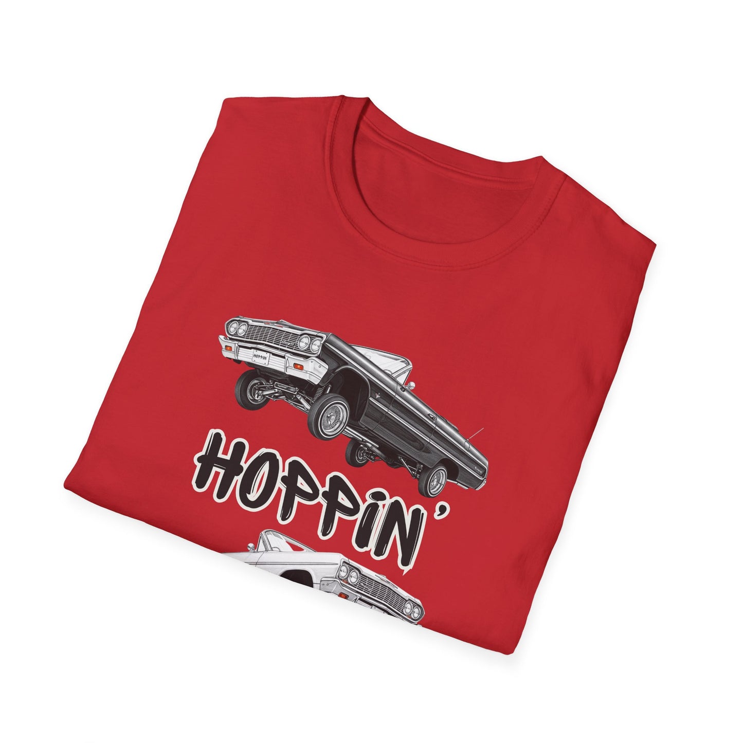 1964 Chevy Impala Hydraulics Lowrider Hoppin' Ink Drawing T-Shirt - Old School Hip Hop Cholo Art Tee Design - Chicano Car Club Graphic Tee