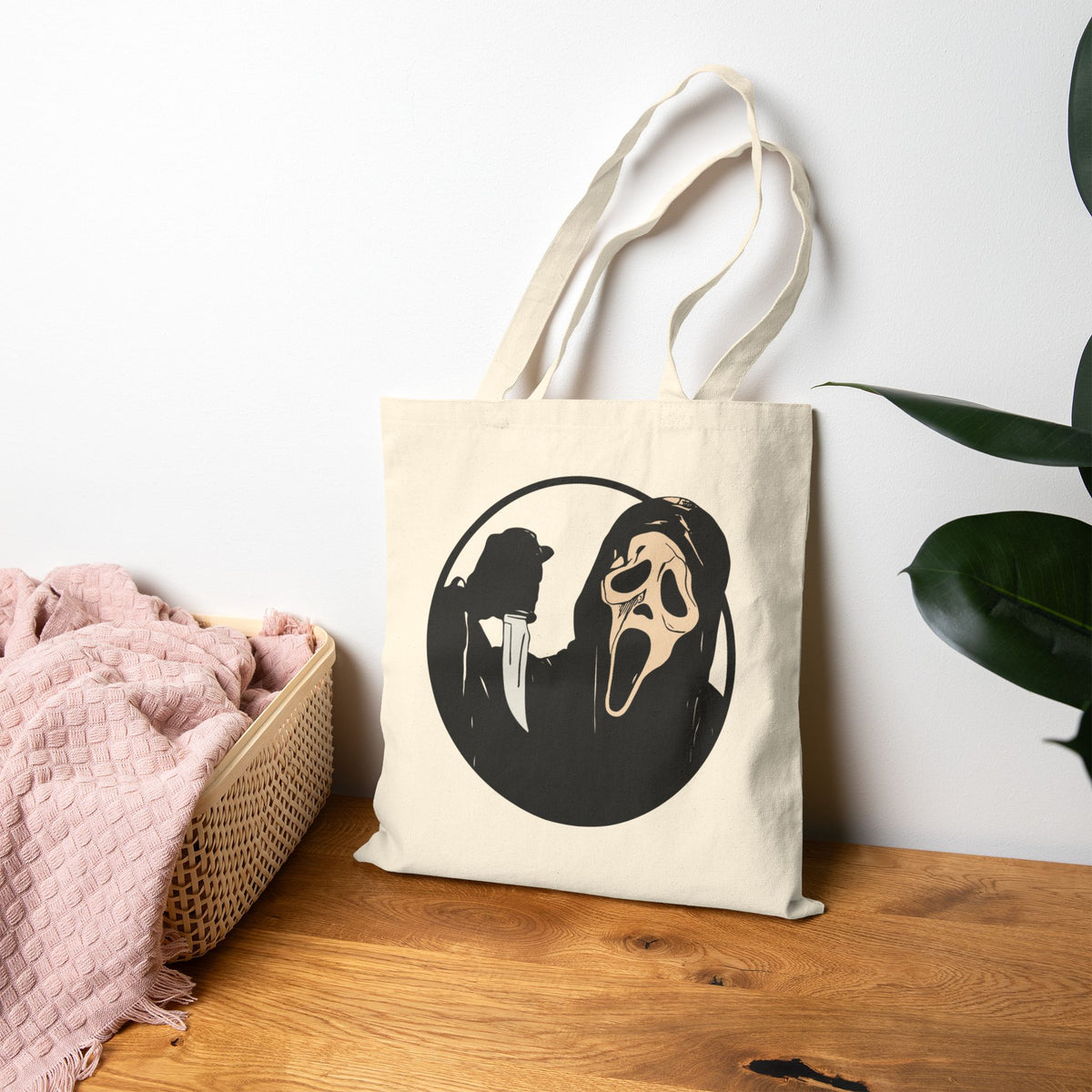 Scream Villain Ghost face Halloween Tote Bag, Halloween Gifts for shoppers, Shopping Tote, Horror Movie Fan Gift, Monster Movie Characters