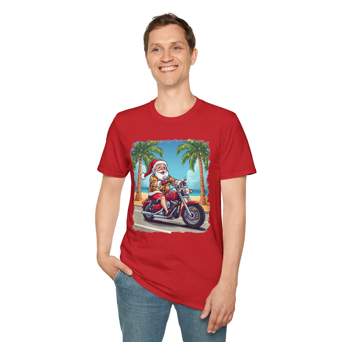 Tropical Santa riding a motorcycle shirt, Family Christmas Shirts, Christmas T Shirt, Holiday Shirt, Cute Xmas Shirt for the family, Holiday Gift