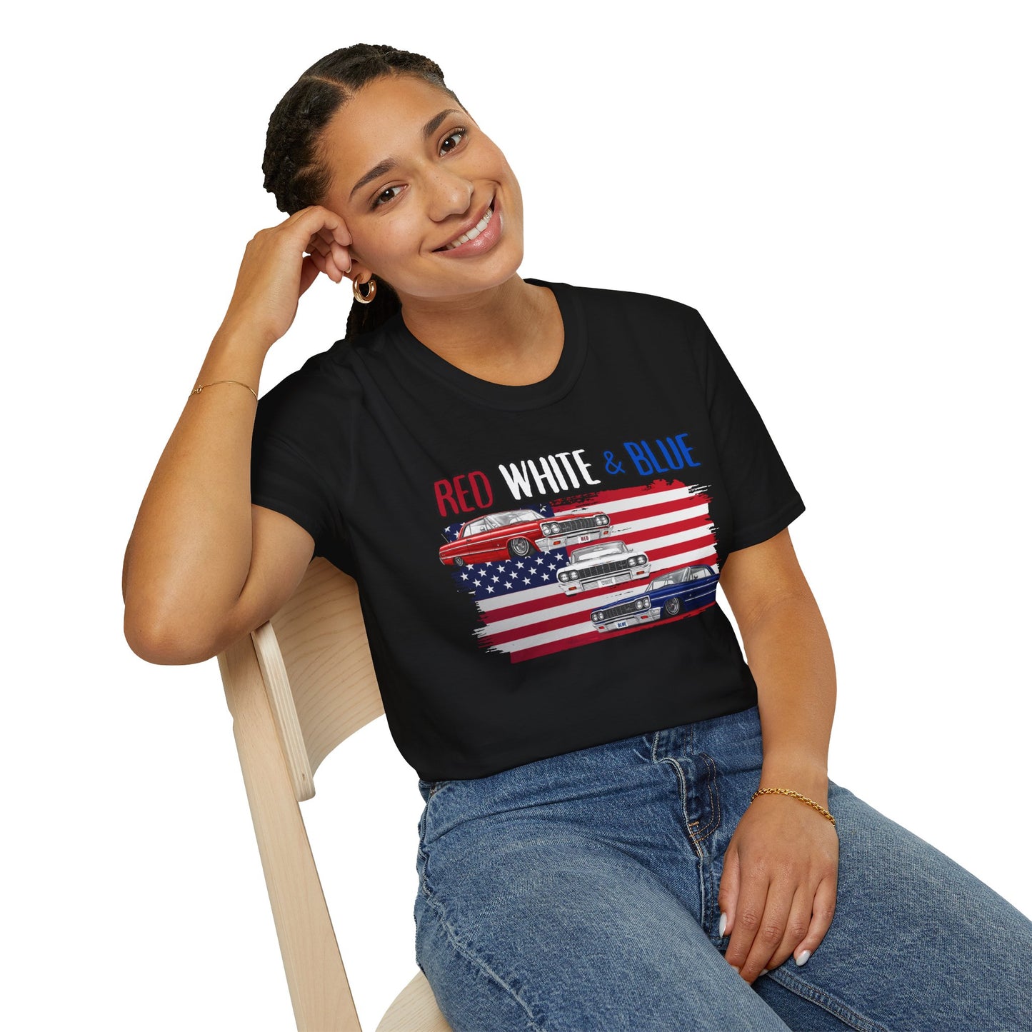 Patriotic Lowrider Shirt, Red White and Blue Car Tee, Classic Car Shirt, 4th of July Car Lover Gift, Unisex Auto Tee