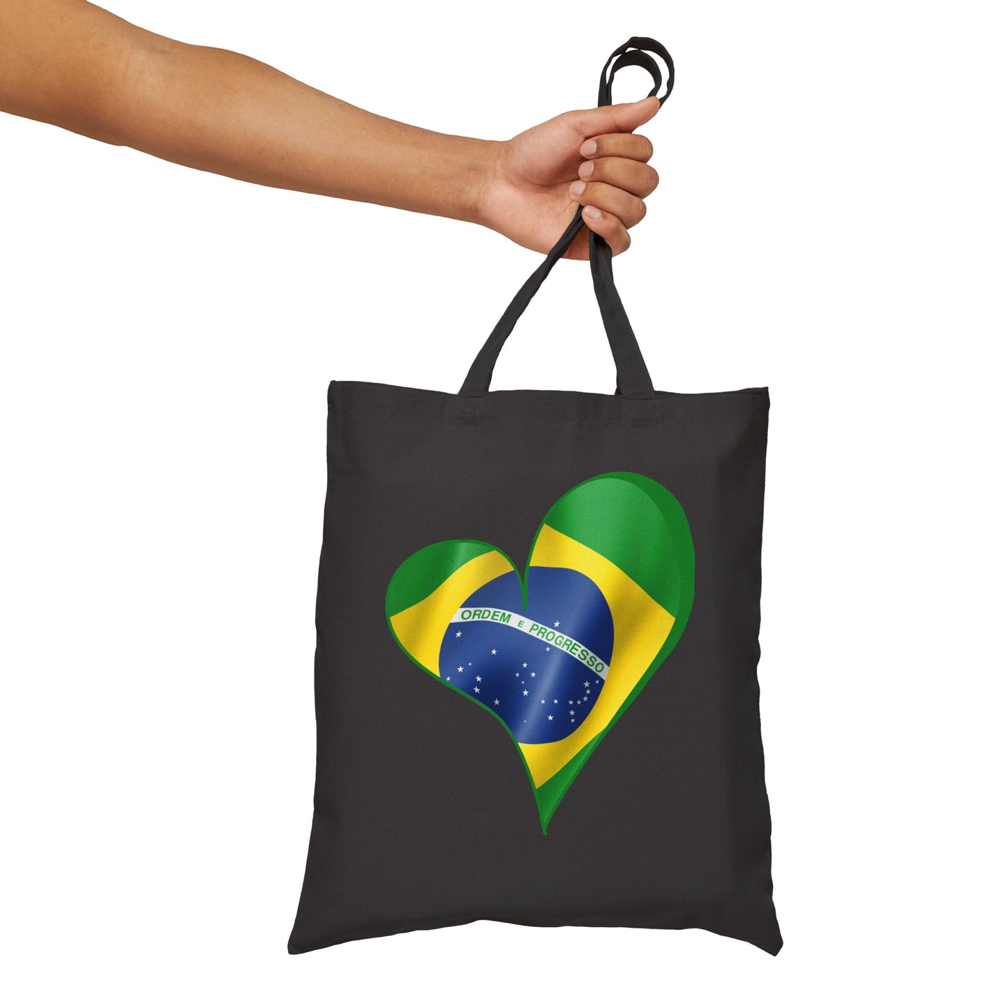 Brazil Flag Heart Tote Bag, Cotton Canvas Grocery Shopping Beach Handbag, Brazilian Pride Gift, Patriotic Shoulder Bag