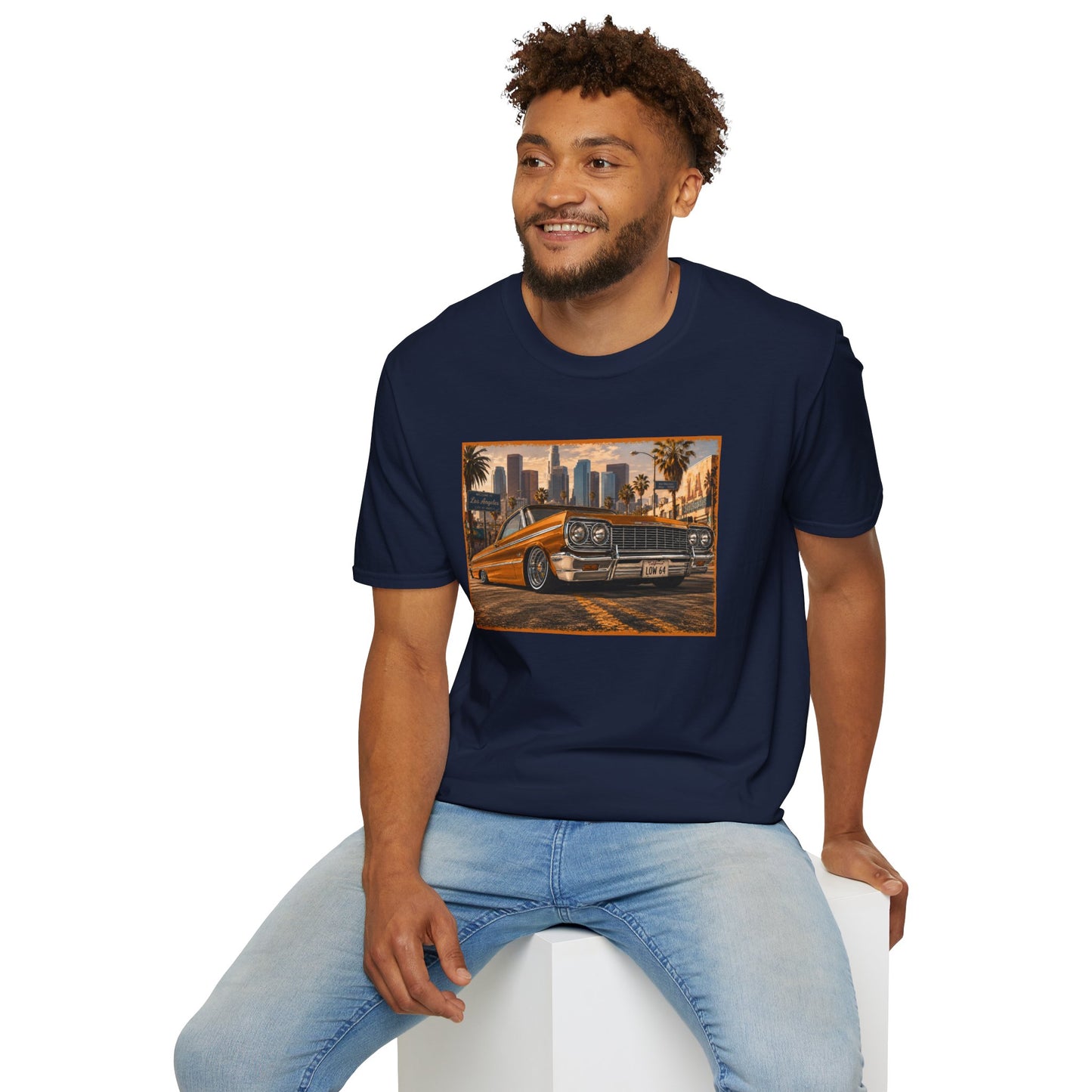 Los Angeles Lowrider T-Shirt, Orange Classic Car Graphic Tee, 1964 Style Car Shirt for Car Lovers