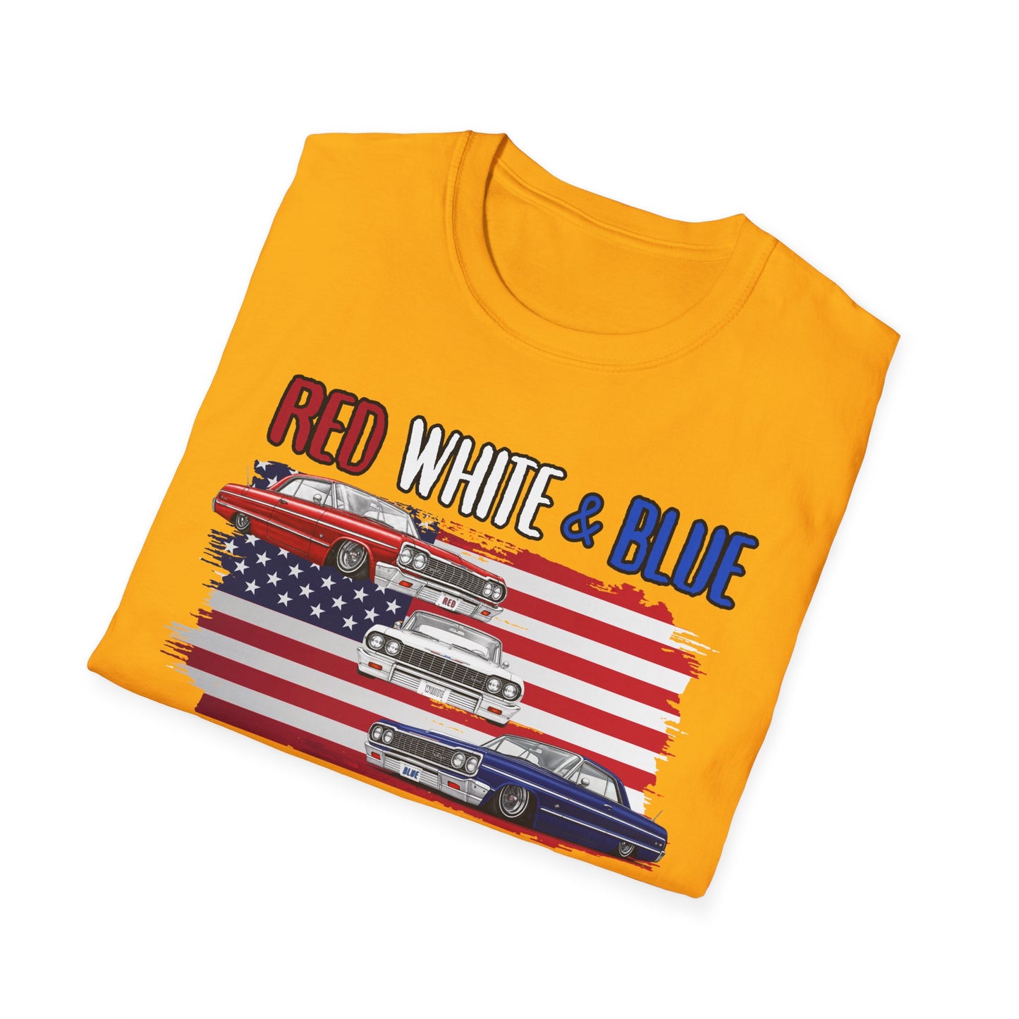 Patriotic Lowrider Shirt, Red White and Blue Car Tee, Classic Car Shirt, 4th of July Car Lover Gift, Unisex Auto Tee