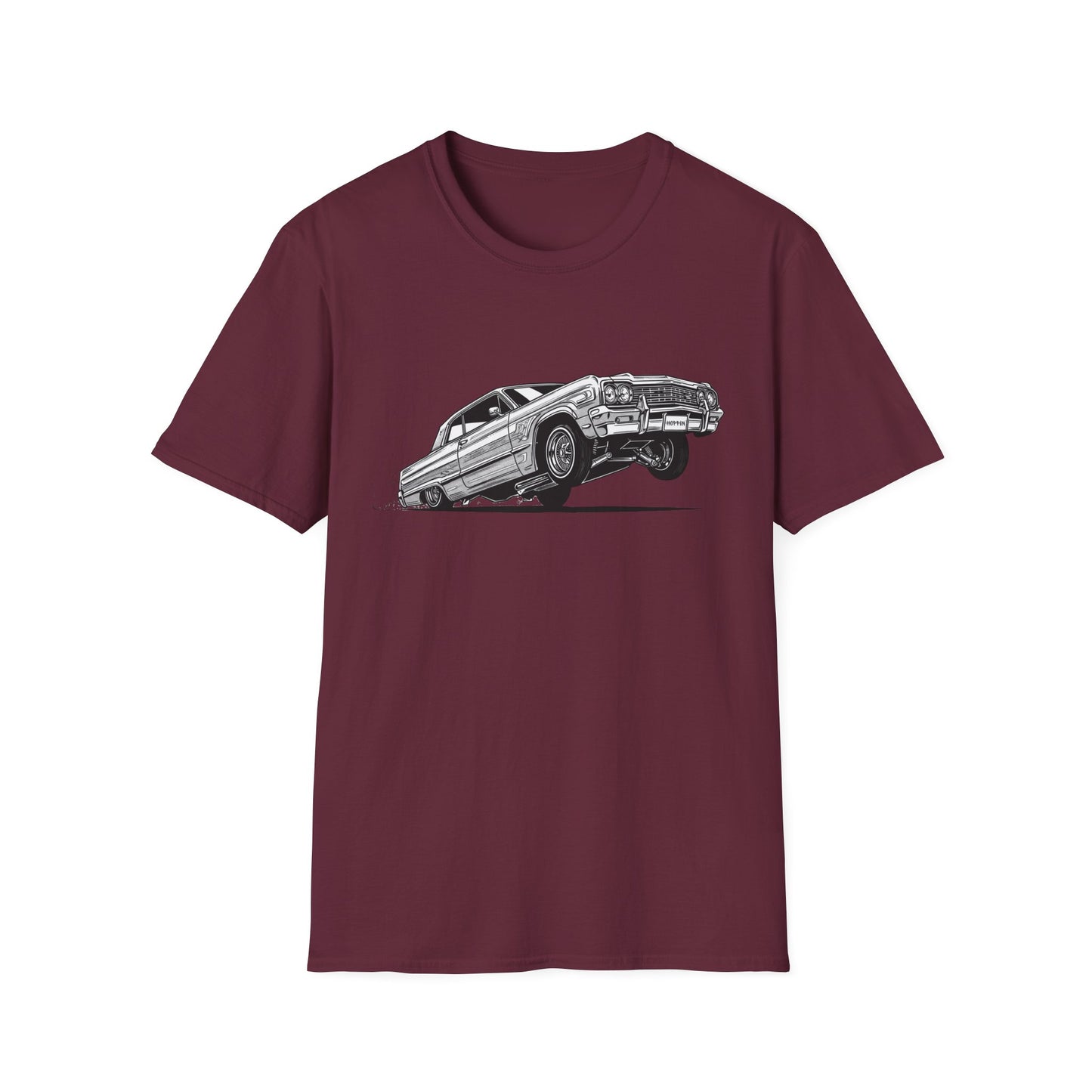 1964 Chevy Impala Hydraulics Lowrider Ink Drawing T-Shirt - Old School Hip Hop Cholo Art Tee Design - Chicano Car Club Graphic Tee