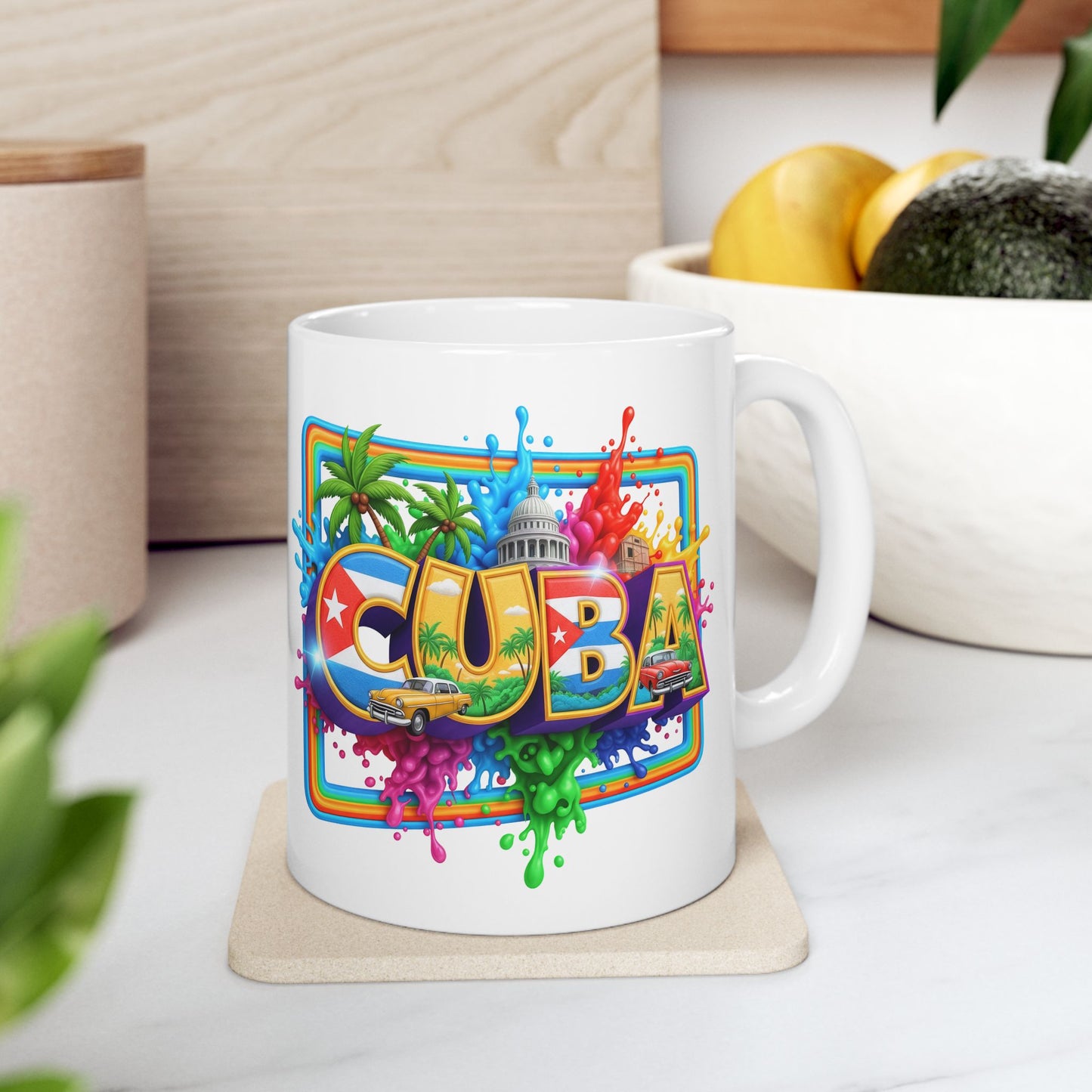 Colorful Cuban Flag Ceramic Mug, 11oz 15oz - Vibrant Cuba Souvenir Coffee Cup, Patriotic Tea Mug, Cuban American Gift, Kitchen Decor