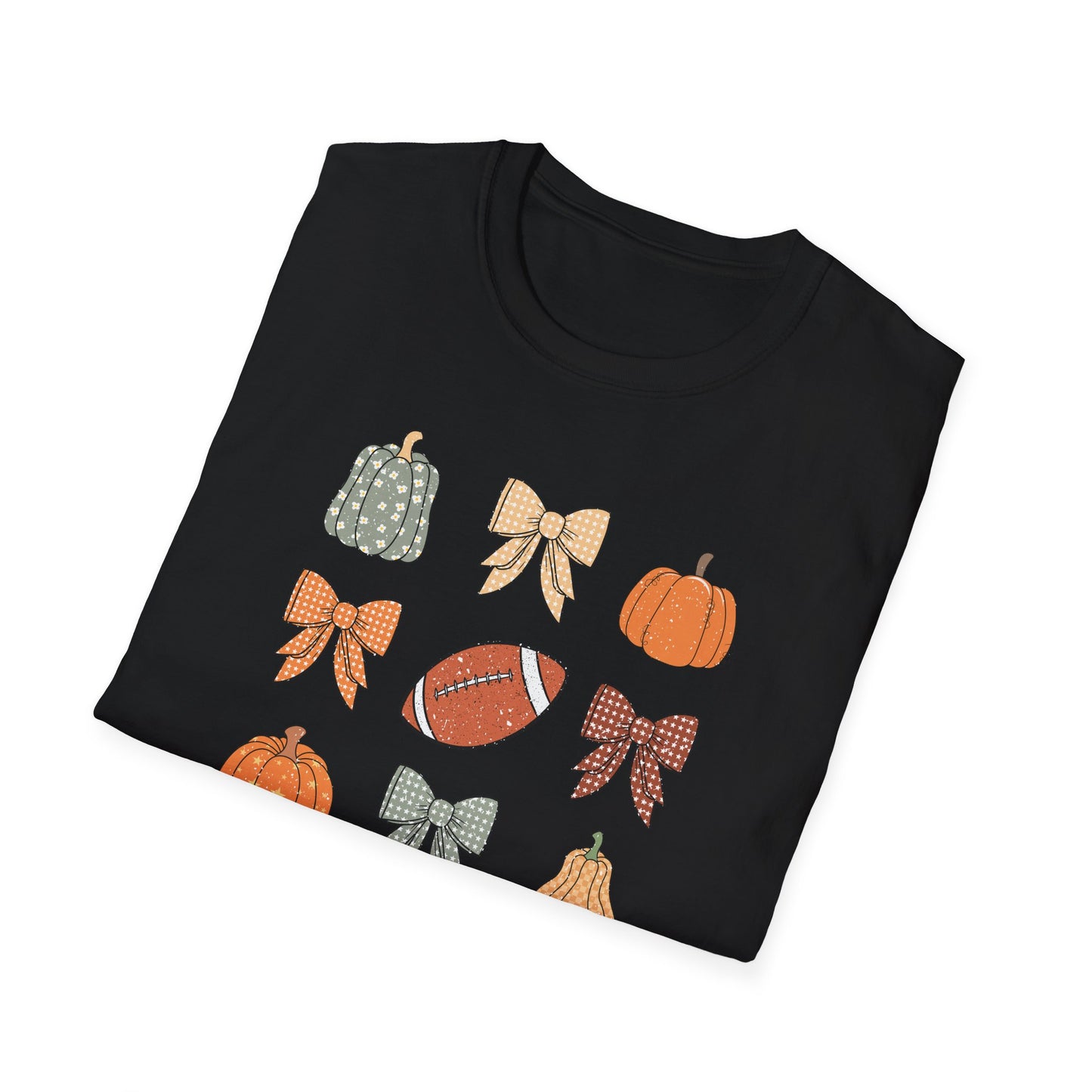 Fall Pumpkins Bow Football Unisex T-Shirt, Autumn Tee, Pumpkin Patch Shirt, Thanksgiving Top, Harvest Festival Apparel, Gif for her