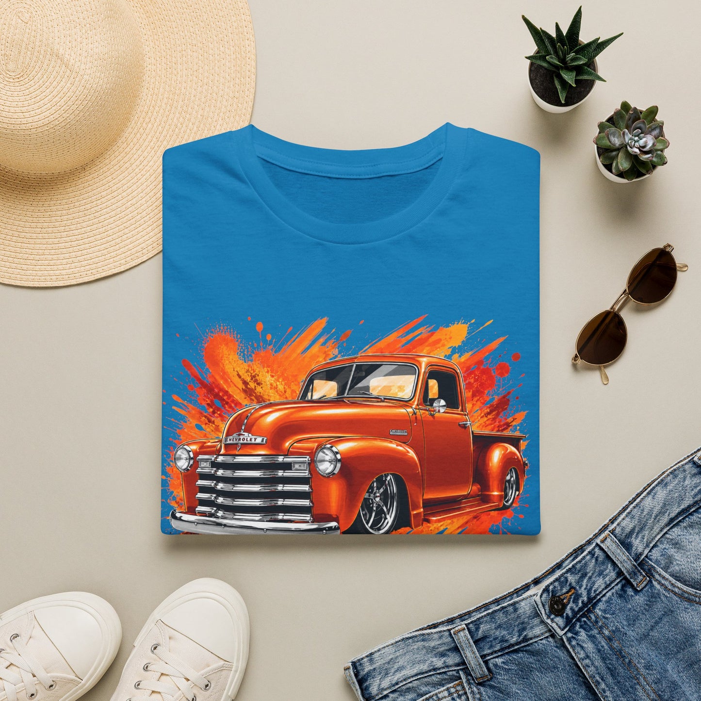 Orange Classic Truck T-Shirt, Vintage Pickup Graphic Tee, Custom Truck Shirt for Car Lovers