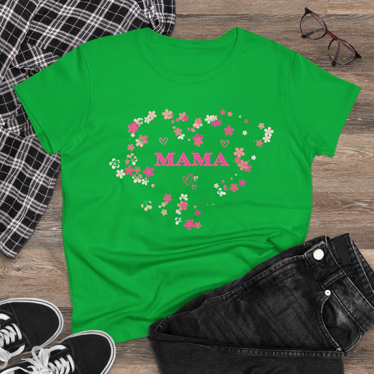 Floral Mama Women's Tee, Mother's Day Shirt, Heart Print Shirt, Mom Gift Shirt, Motherhood Tee, Mom Gift, MAMA Pride Shirt