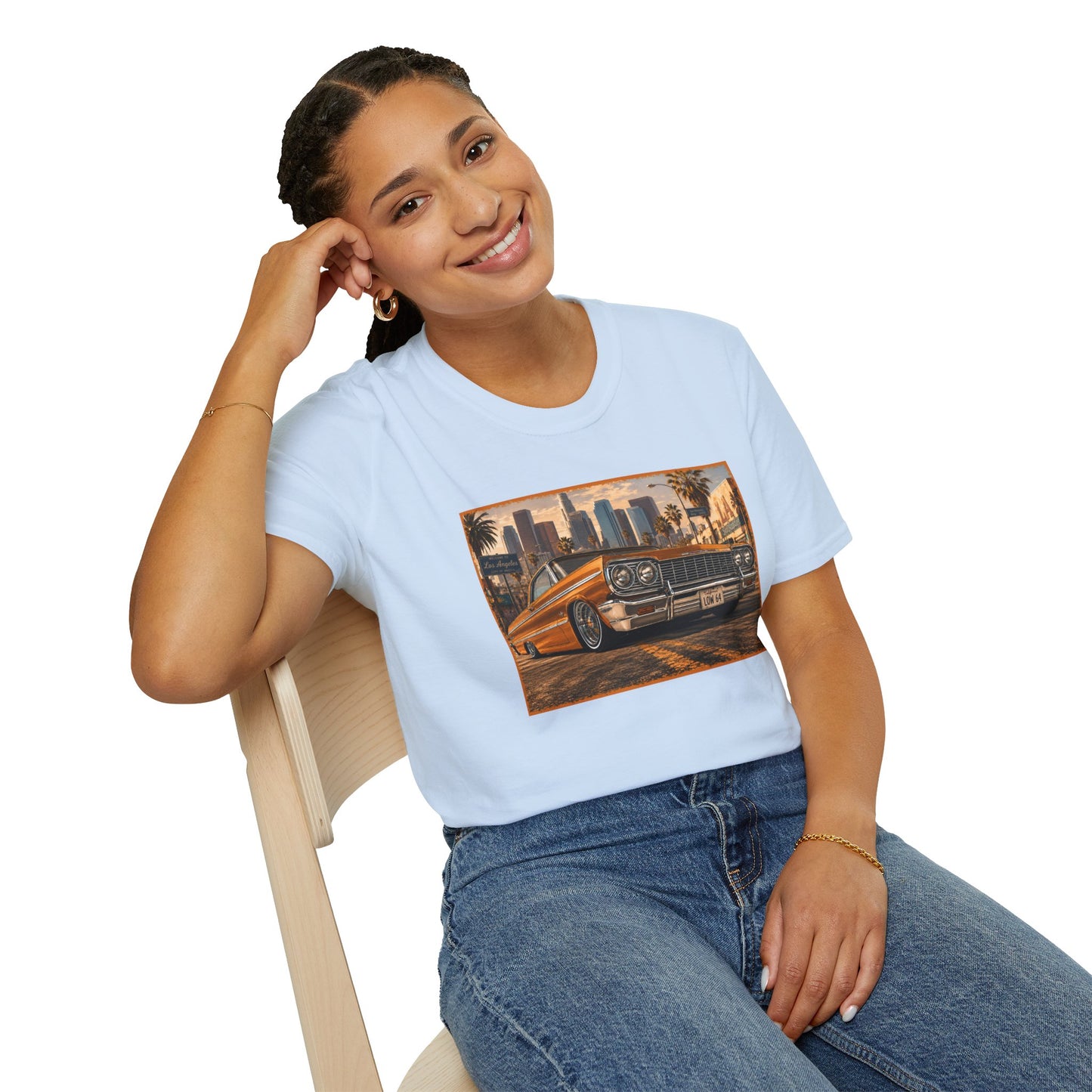 Los Angeles Lowrider T-Shirt, Orange Classic Car Graphic Tee, 1964 Style Car Shirt for Car Lovers