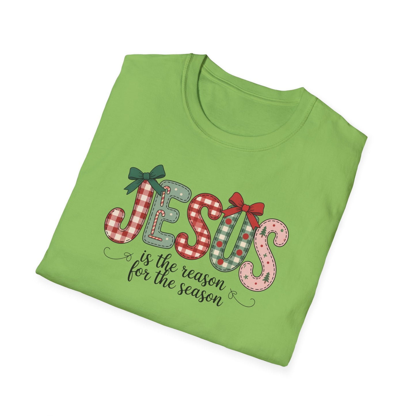 Jesus Is the Reason for the Season Christmas T-Shirt – Cute Plaid Holiday Christian Tee with Bows