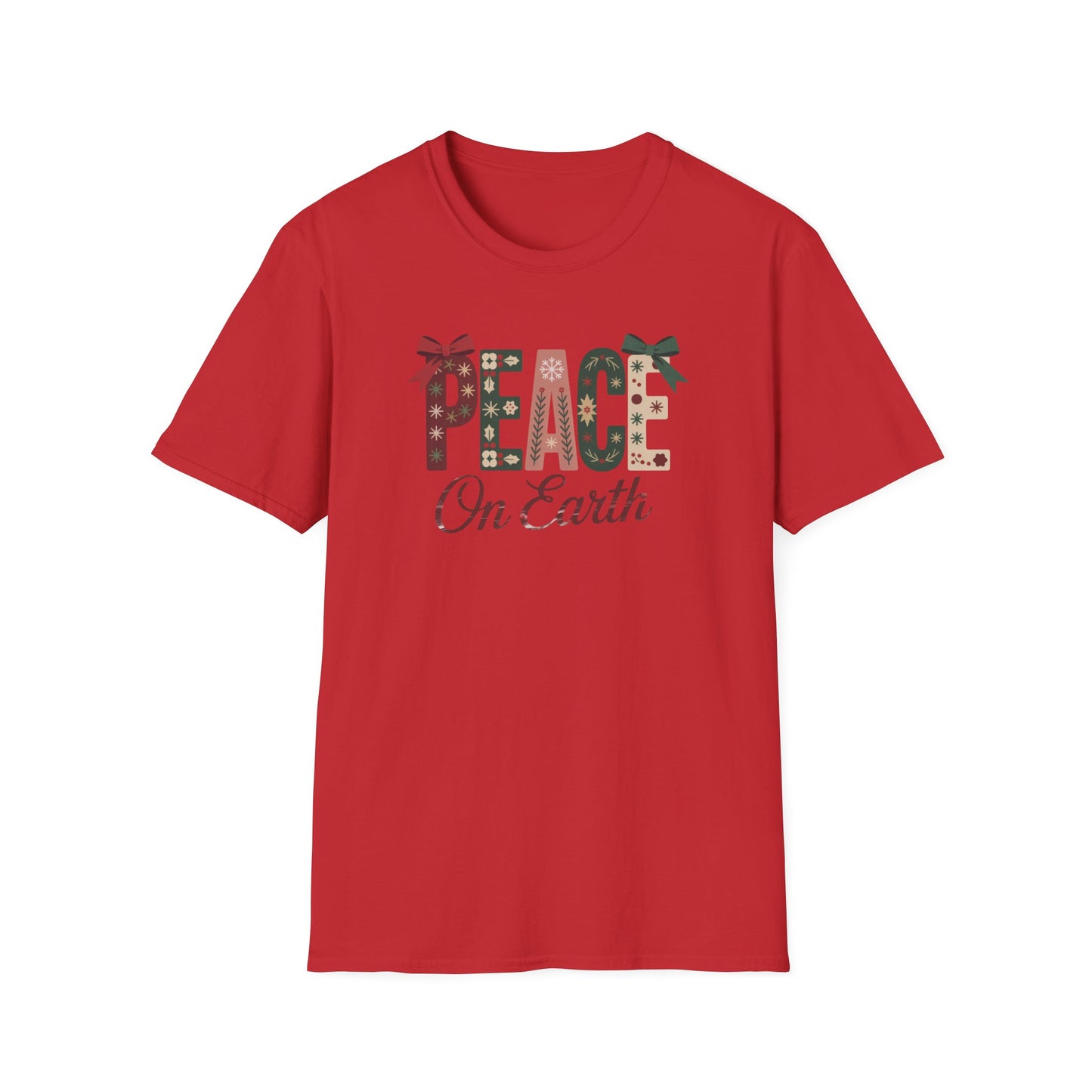 Joy and Peace Christmas T-Shirt – Festive Holiday Typography Tee with Wreath Design, Inspirational Christmas Shirt