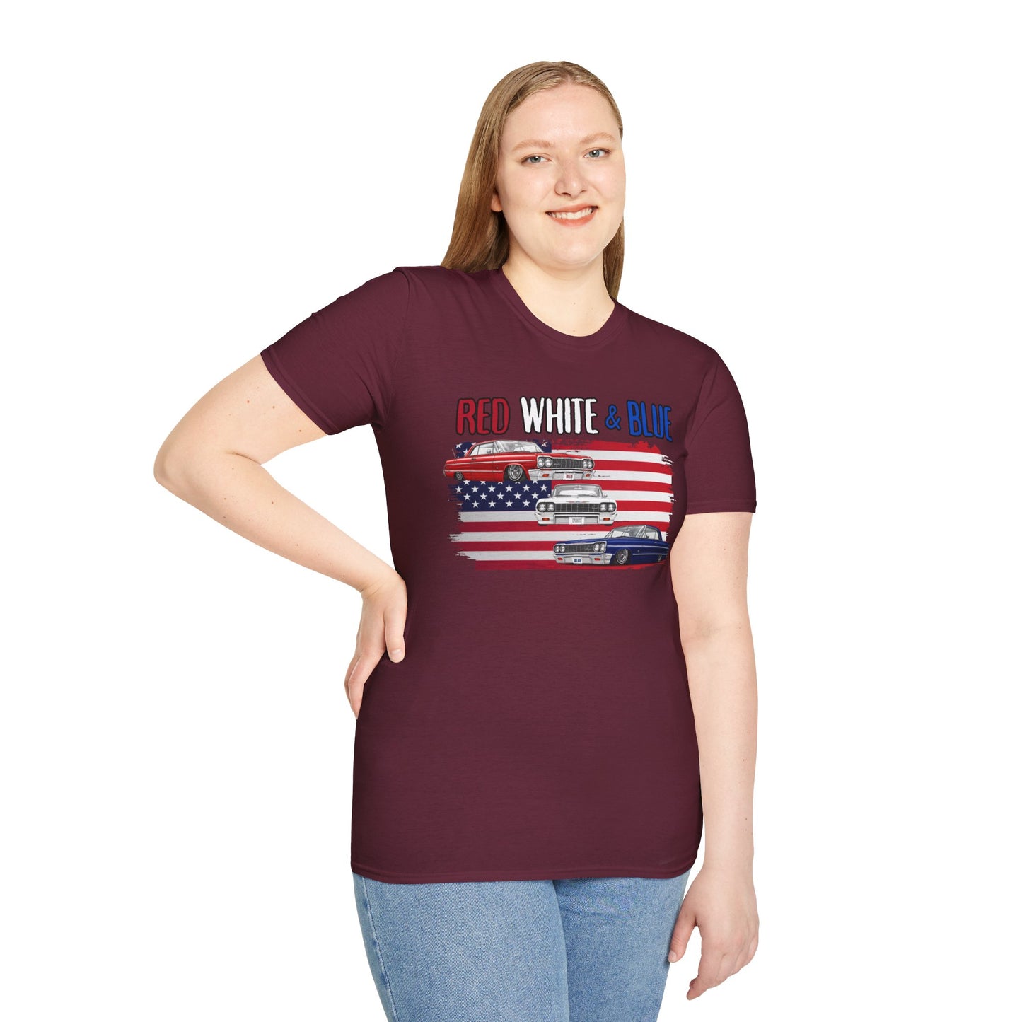 Patriotic Lowrider Shirt, Red White and Blue Car Tee, Classic Car Shirt, 4th of July Car Lover Gift, Unisex Auto Tee