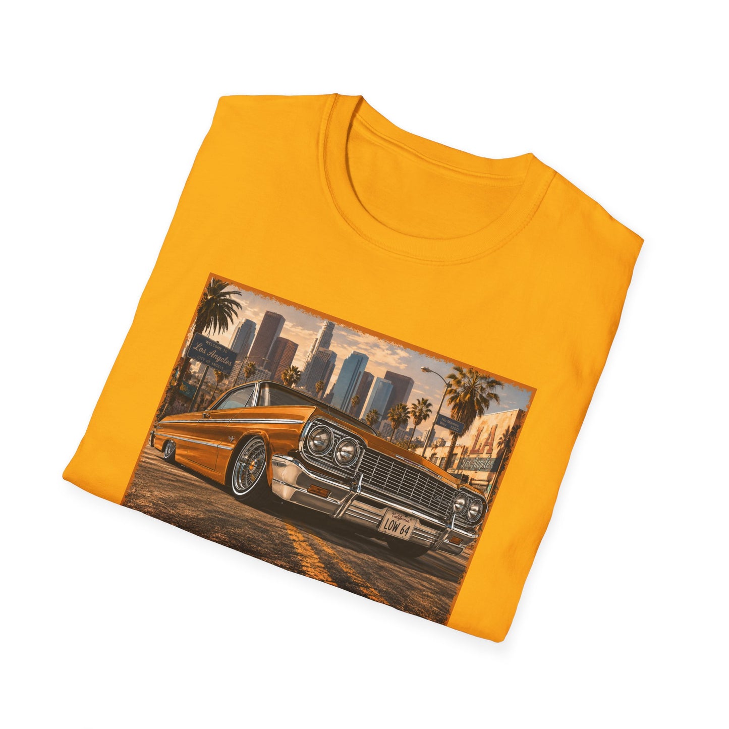 Los Angeles Lowrider T-Shirt, Orange Classic Car Graphic Tee, 1964 Style Car Shirt for Car Lovers