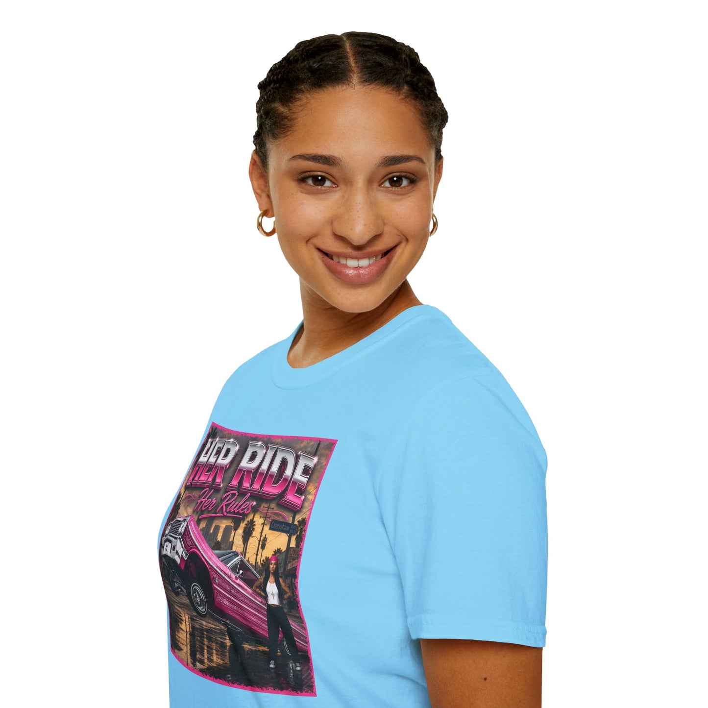 Women Lowrider Shirt, Her Ride Her Rules Tee, Pink Classic Car Graphic Shirt, Car Enthusiast Gift, Retro Auto Tee