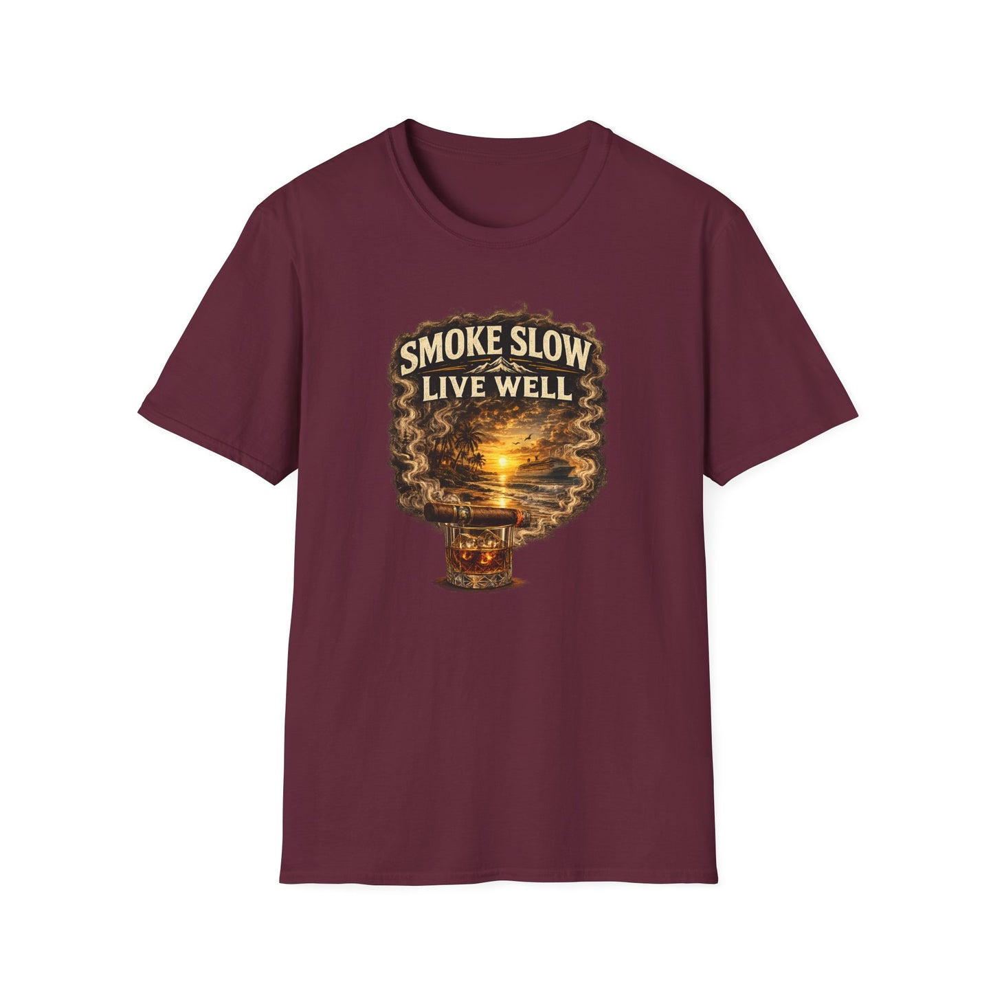 Smoke Slow Live Well Yacht T-Shirt – Cigar, Whiskey & Coastal Luxury Tee