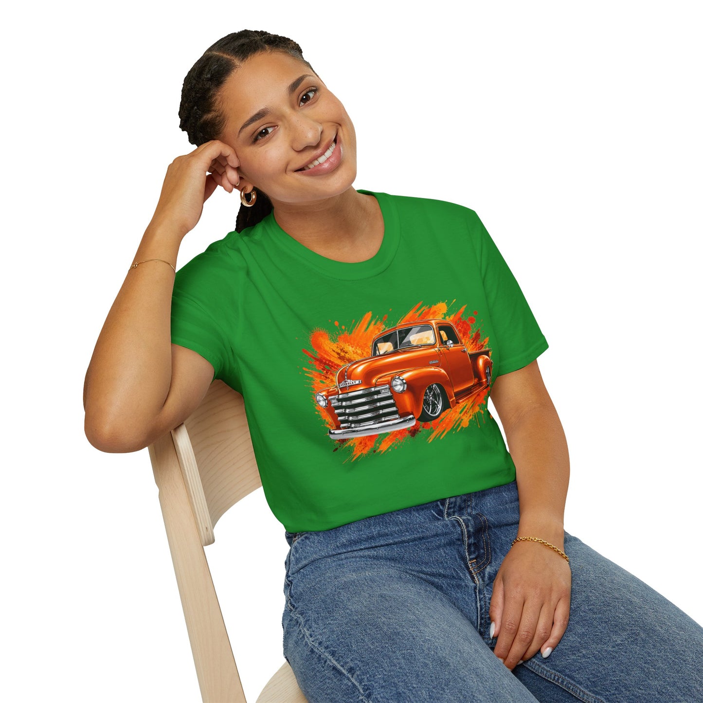 Orange Classic Truck T-Shirt, Vintage Pickup Graphic Tee, Custom Truck Shirt for Car Lovers