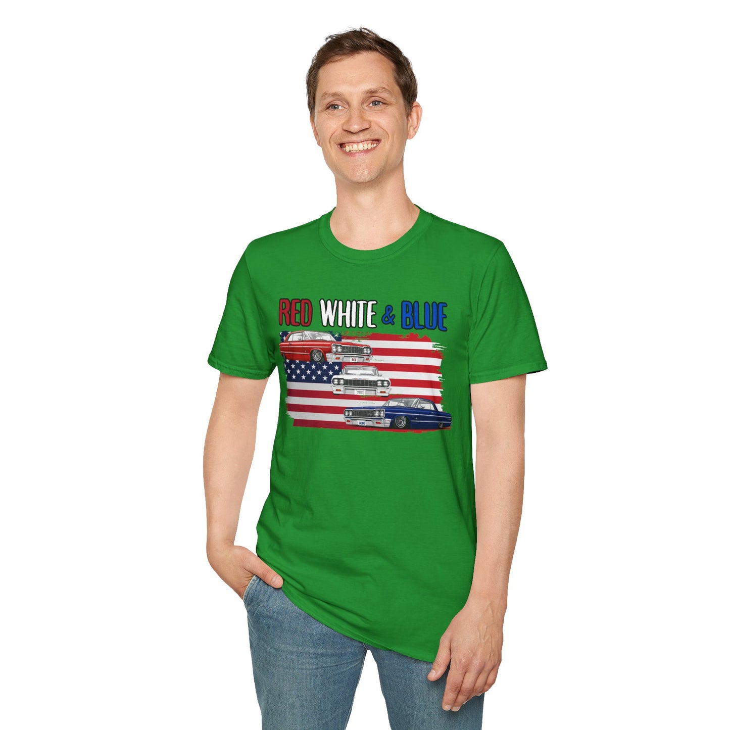 Patriotic Lowrider Shirt, Red White and Blue Car Tee, Classic Car Shirt, 4th of July Car Lover Gift, Unisex Auto Tee