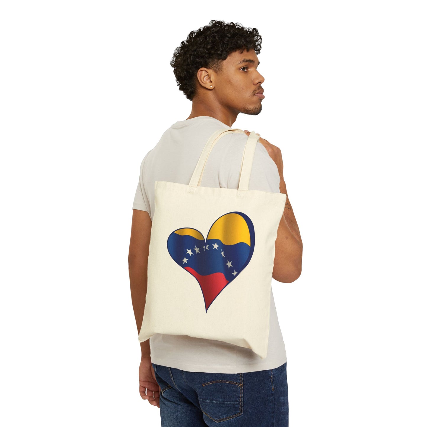 Venezuela Flag Heart Tote Bag, Cotton Canvas Grocery Shopping Beach Handbag, Venezuela Pride Gift, Patriotic Shoulder Bag