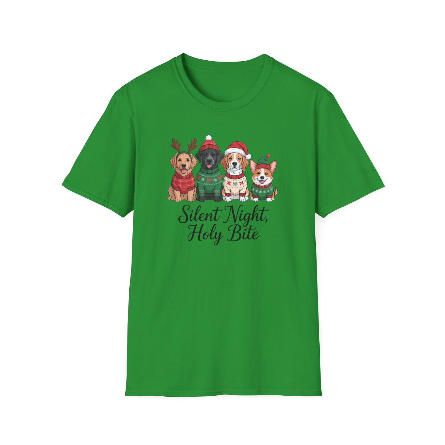 Silent Night Holy Bite Christmas Dog T-Shirt – Cute Holiday Puppy Sweater Tee, Funny Christmas Dog Lover Shirt