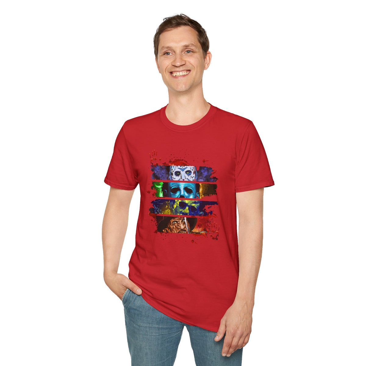 Horror Movie Villains Halloween Softstyle T-Shirt, Scary Movie Tee, Halloween Shirt, Horror Movie Fan Gift, Horror Movie Characters