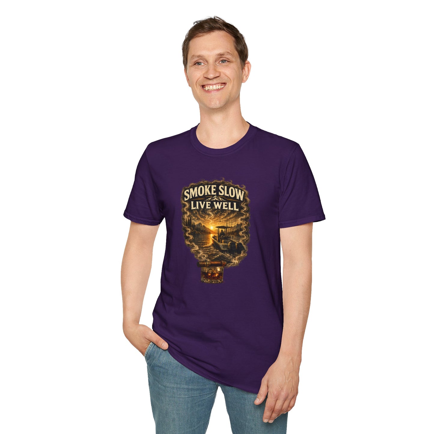 Smoke Slow Live Well Fishing T-Shirt – Cigar, Whiskey & Angler Lifestyle Tee