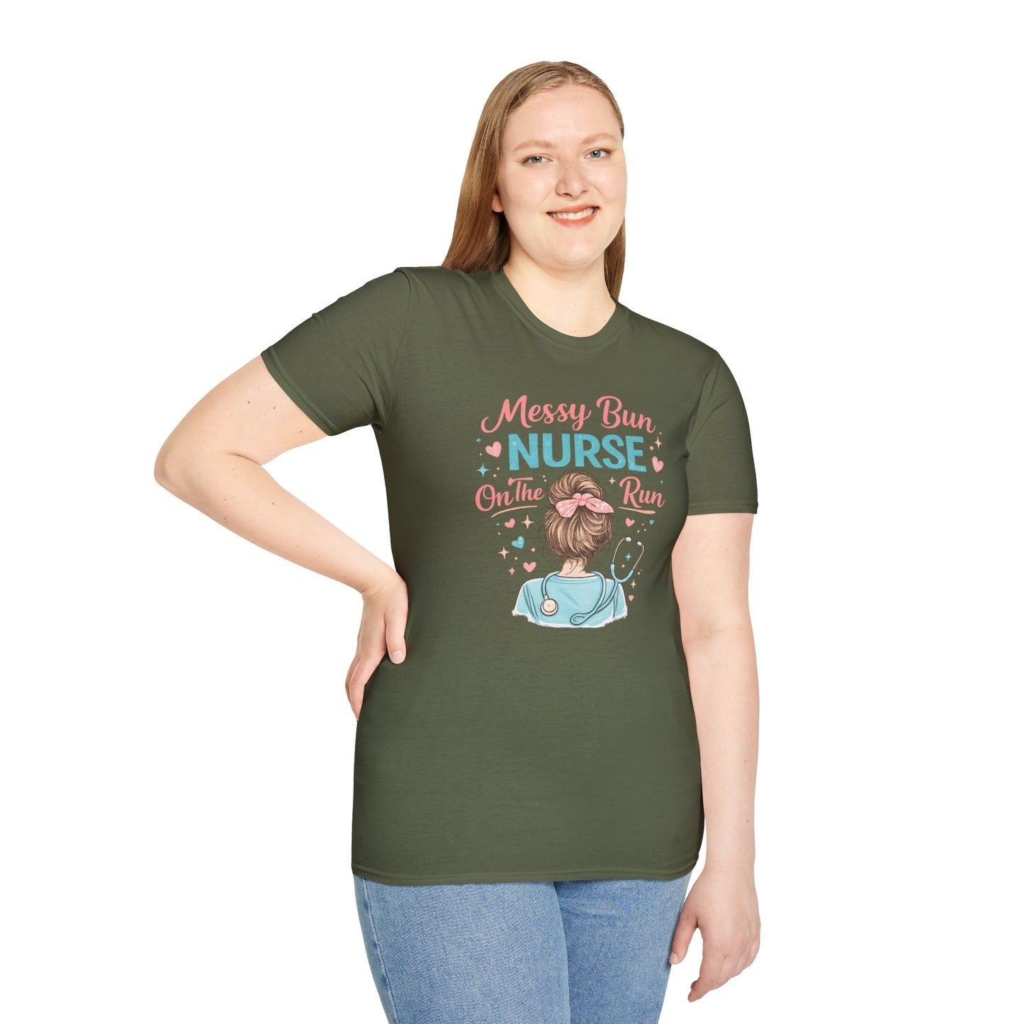 Messy Bun Nurse On The Run Shirt – Cute Nurse T-Shirt for Women – Funny RN CNA Nursing Student Tee – Nurse Gift for Her, Medical Worker Apparel