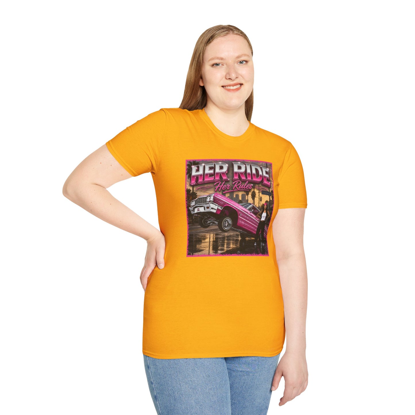 Women Lowrider Shirt, Her Ride Her Rules Tee, Pink Classic Car Graphic Shirt, Car Enthusiast Gift, Retro Auto Tee