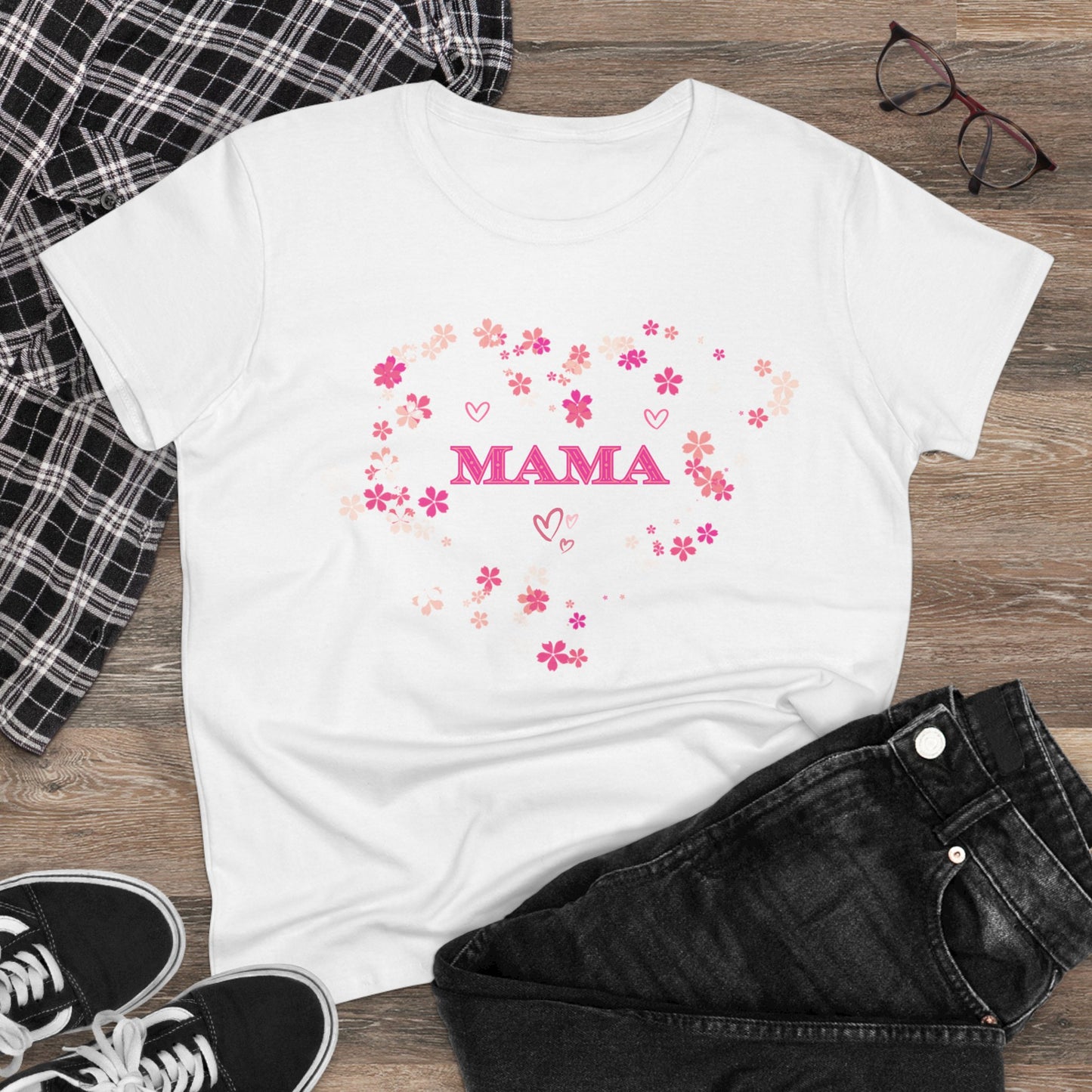 Floral Mama Women's Tee, Mother's Day Shirt, Heart Print Shirt, Mom Gift Shirt, Motherhood Tee, Mom Gift, MAMA Pride Shirt