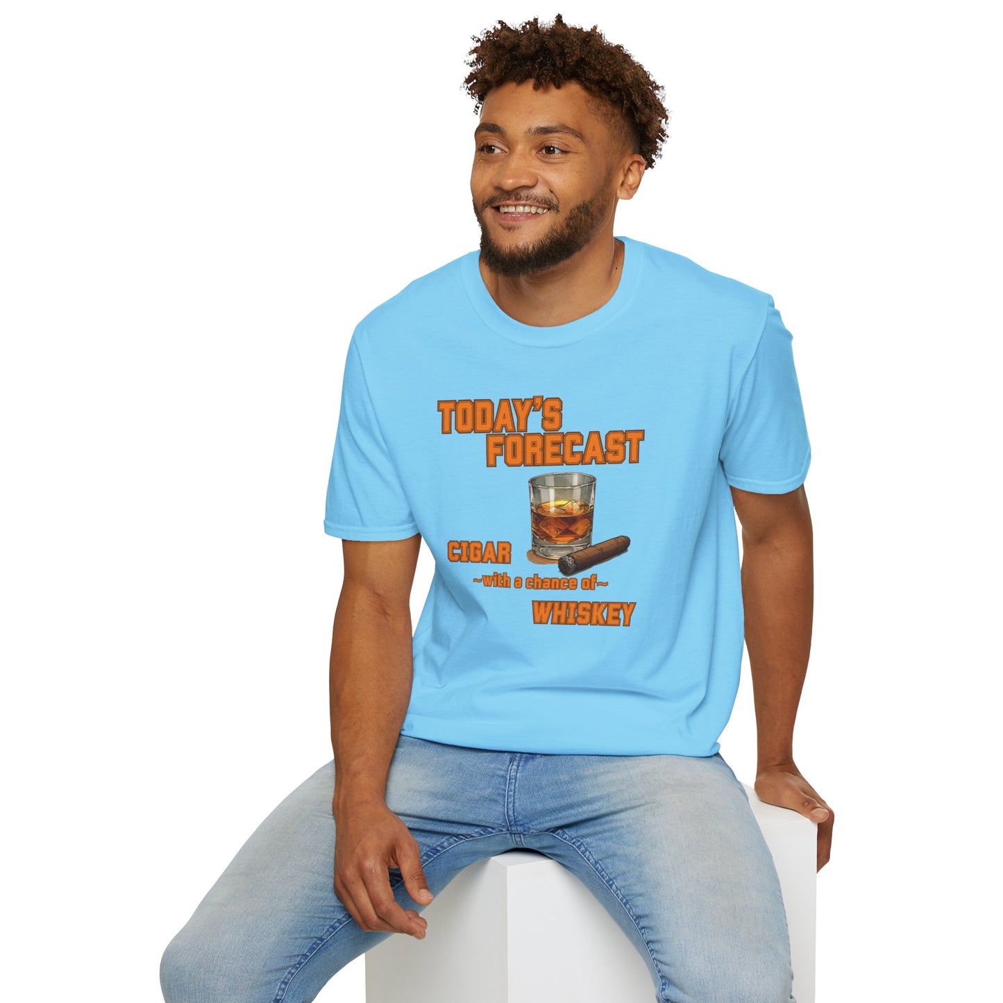 Today's Forecast Cigar with a chance of Whiskey Unisex T-Shirt, BBQ Pool Party Shirt, Fathers Day Gift, Relaxation Leisure, Cigar lover Gift