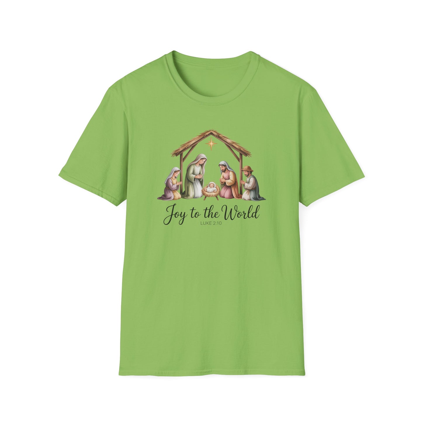 Joy to the World Nativity T-Shirt – Luke 2:10 Christmas Shirt with Holy Family, Christian Holiday Tee