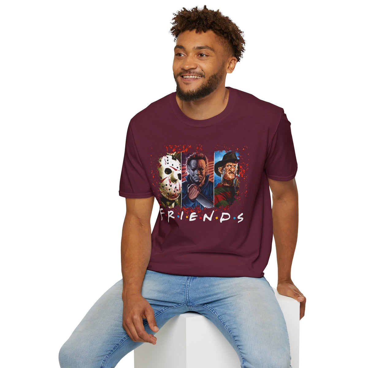 Horror Movie Villains Halloween Friends Softstyle T-Shirt, Scary Movie Tee, Halloween Shirt, Horror Movie Fan Gift, Horror Movie Characters