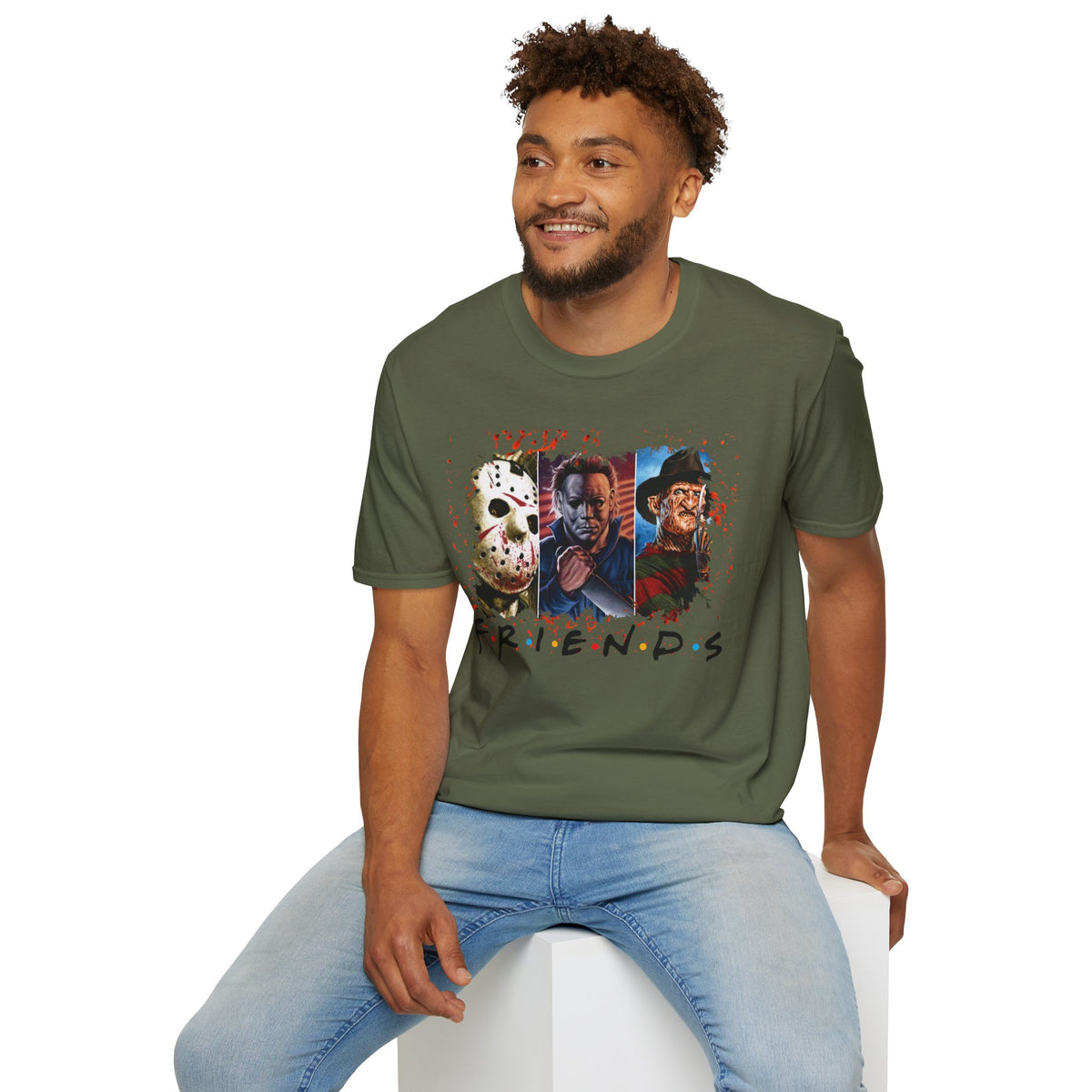 Horror Movie Villains Halloween Friends Softstyle T-Shirt, Scary Movie Tee, Halloween Shirt, Horror Movie Fan Gift, Horror Movie Characters