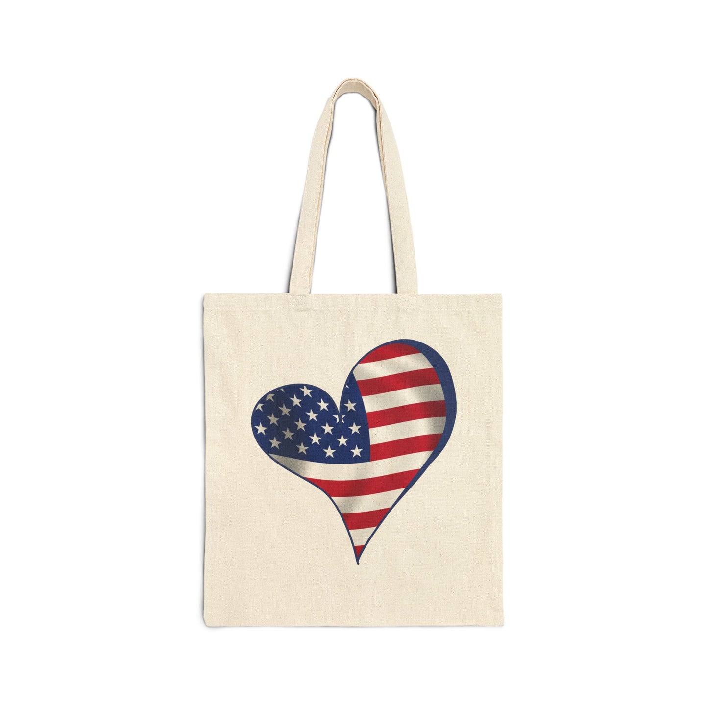 American Flag Heart Tote Bag, Cotton Canvas Grocery Shopping Beach Handbag, USA Pride Gift, Patriotic Shoulder Bag