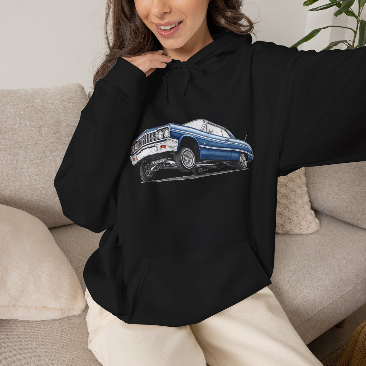 Classic Car Hoodie, Lowrider Car Hoodie, Blue Vintage Car Sweatshirt, Car Enthusiast Gift, Unisex Automotive Hoodie
