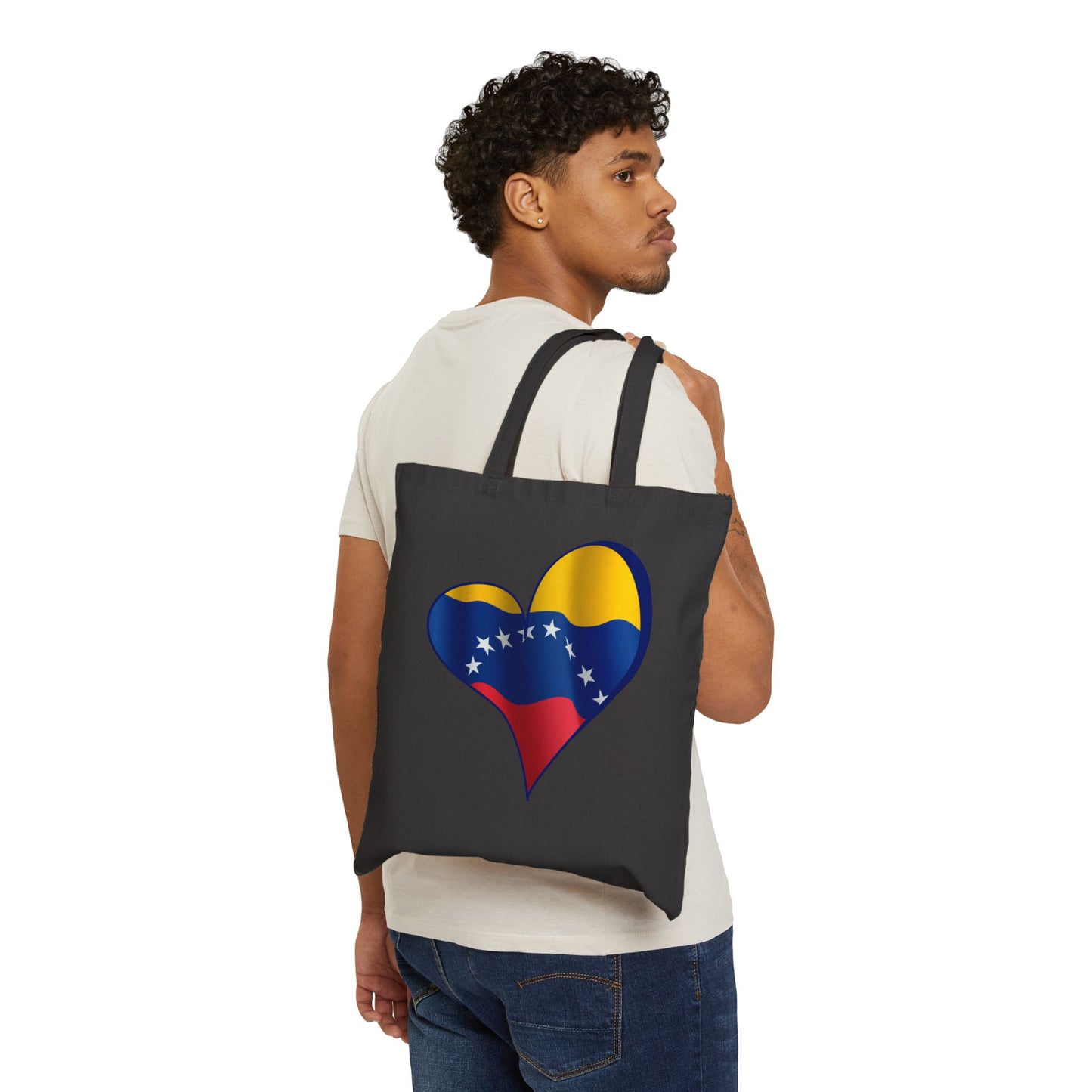 Venezuela Flag Heart Tote Bag, Cotton Canvas Grocery Shopping Beach Handbag, Venezuela Pride Gift, Patriotic Shoulder Bag