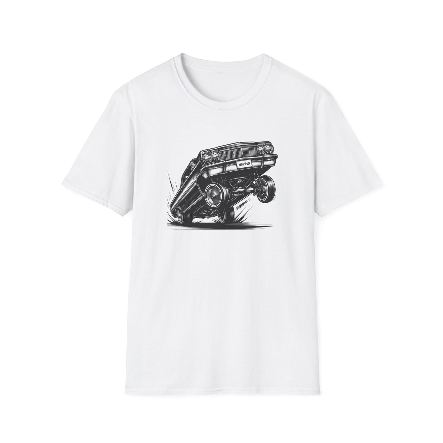 1964 Chevy Impala Hydraulics Lowrider Ink Drawing T-Shirt - Chicano Car Club Graphic Tee - Old School Hip Hop Cholo Art Tee Design