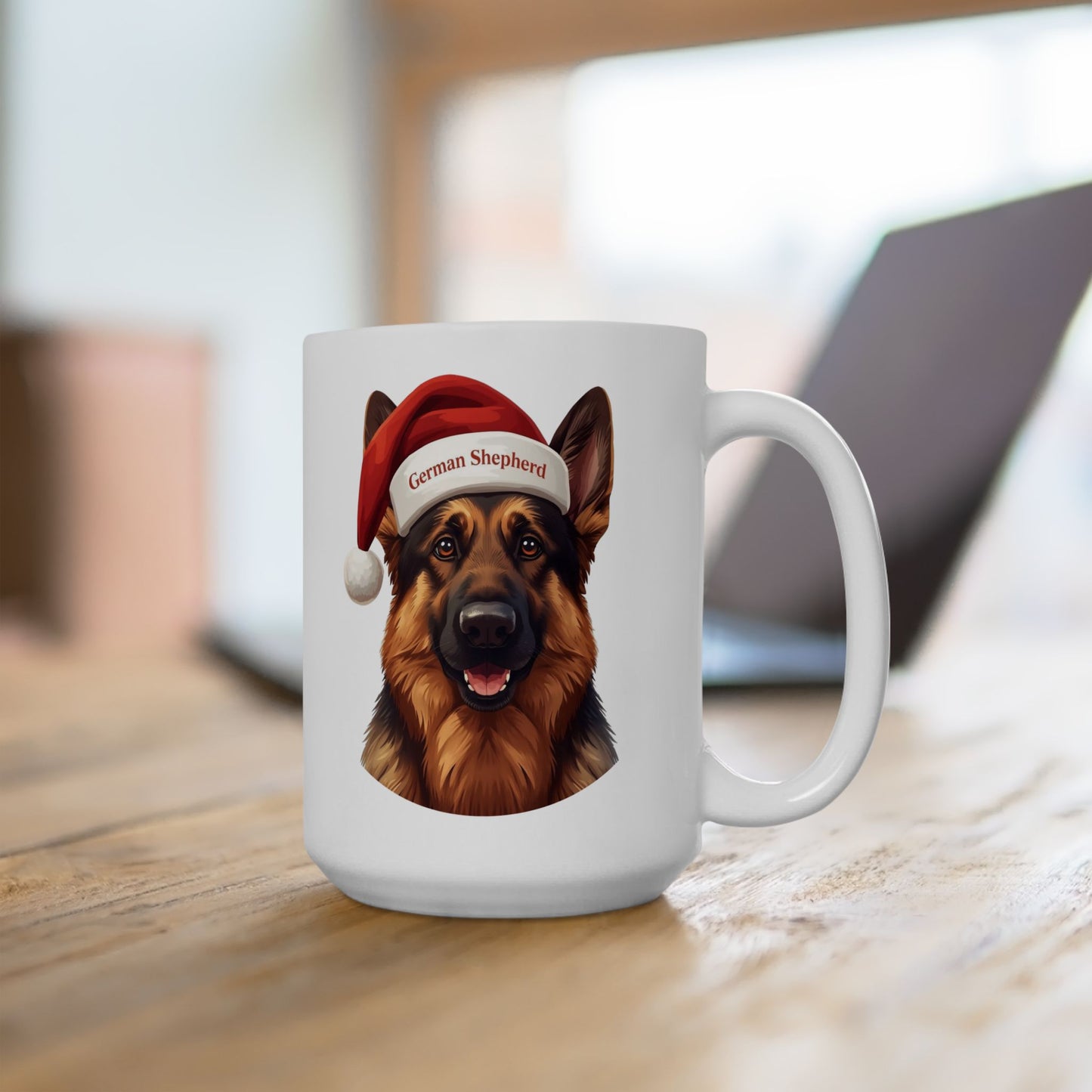 German Shepherd Holiday Portrait Mug – Cute Holiday Coffee Cup, Festive German Shepherd Ceramic Mug, Christmas Gift Idea (11oz/15oz)
