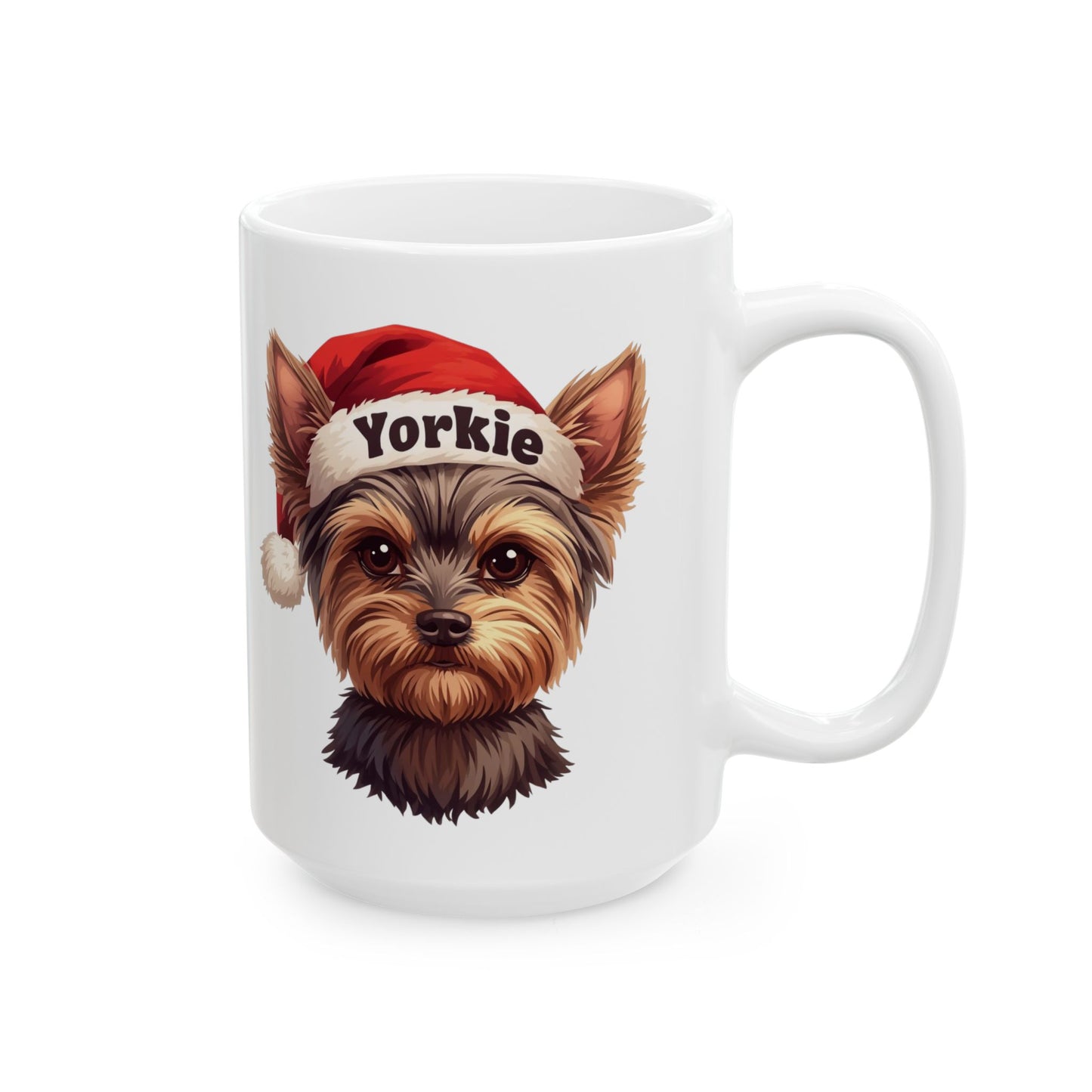 Yorkie Holiday Portrait Mug – Cute Holiday Coffee Cup, Festive Yorkie Ceramic Mug, Christmas Gift Idea (11oz/15oz)