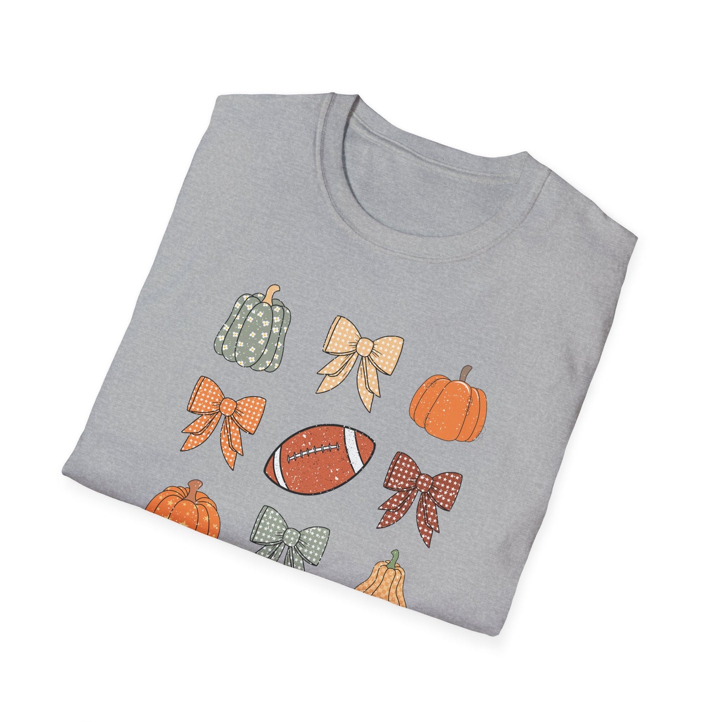 Fall Pumpkins Bow Football Unisex T-Shirt, Autumn Tee, Pumpkin Patch Shirt, Thanksgiving Top, Harvest Festival Apparel, Gif for her